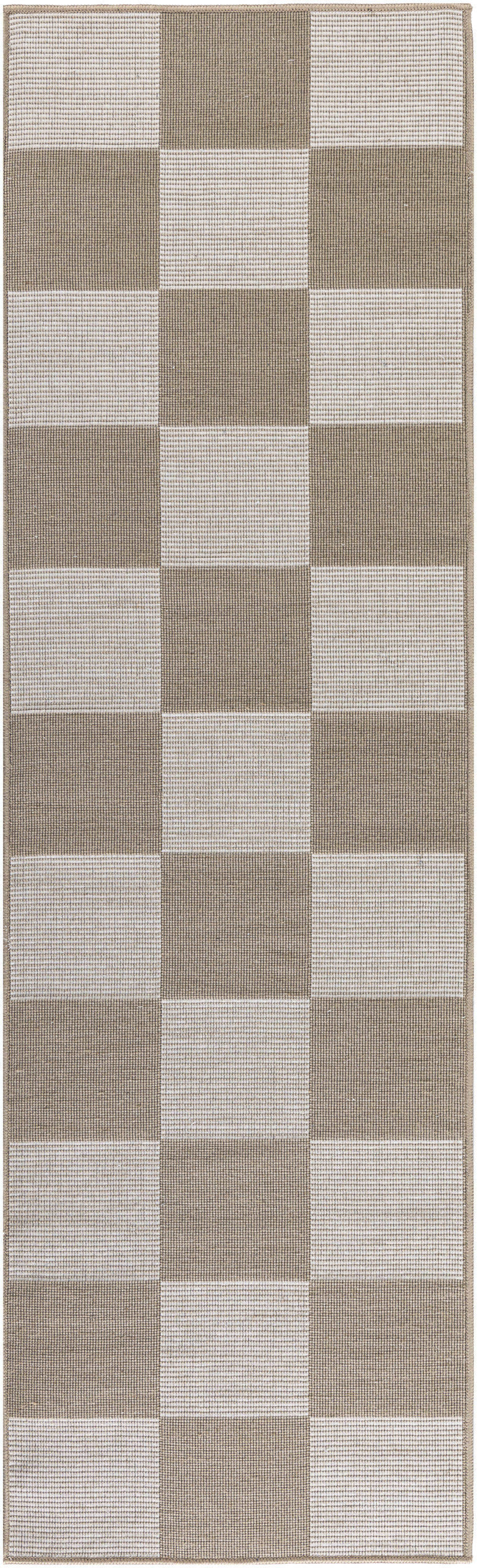 8" Natural and Ivory Geometric Power Loom Washable Non Skid Runner Rug