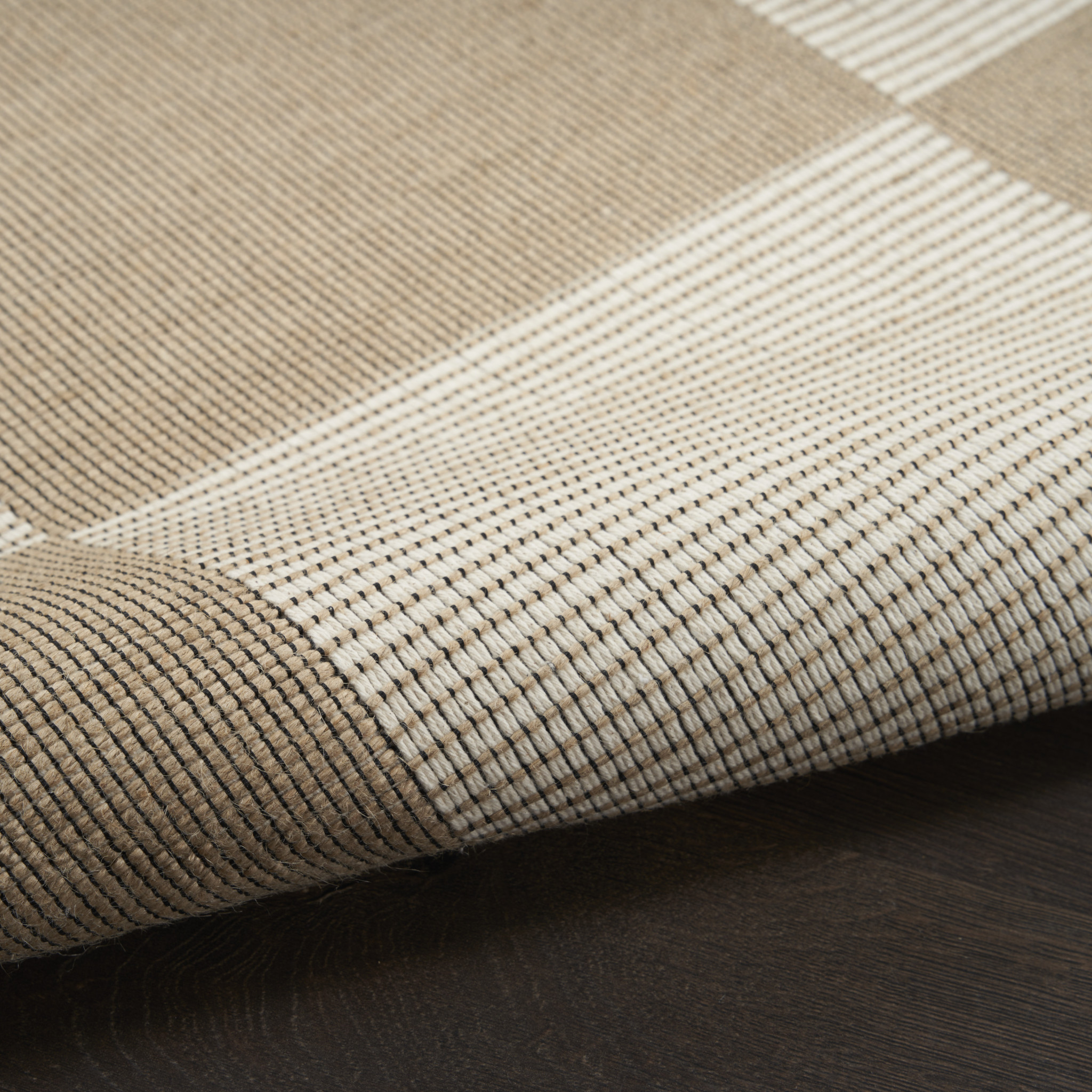 8" Natural and Ivory Geometric Power Loom Washable Non Skid Runner Rug