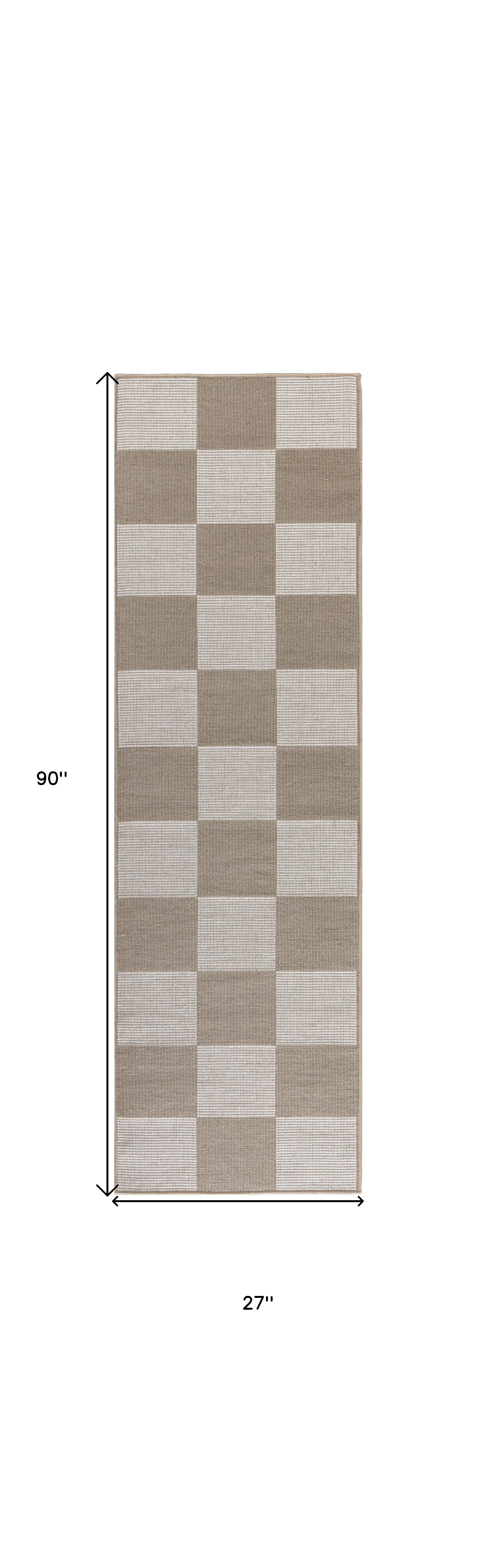 8" Natural and Ivory Geometric Power Loom Washable Non Skid Runner Rug