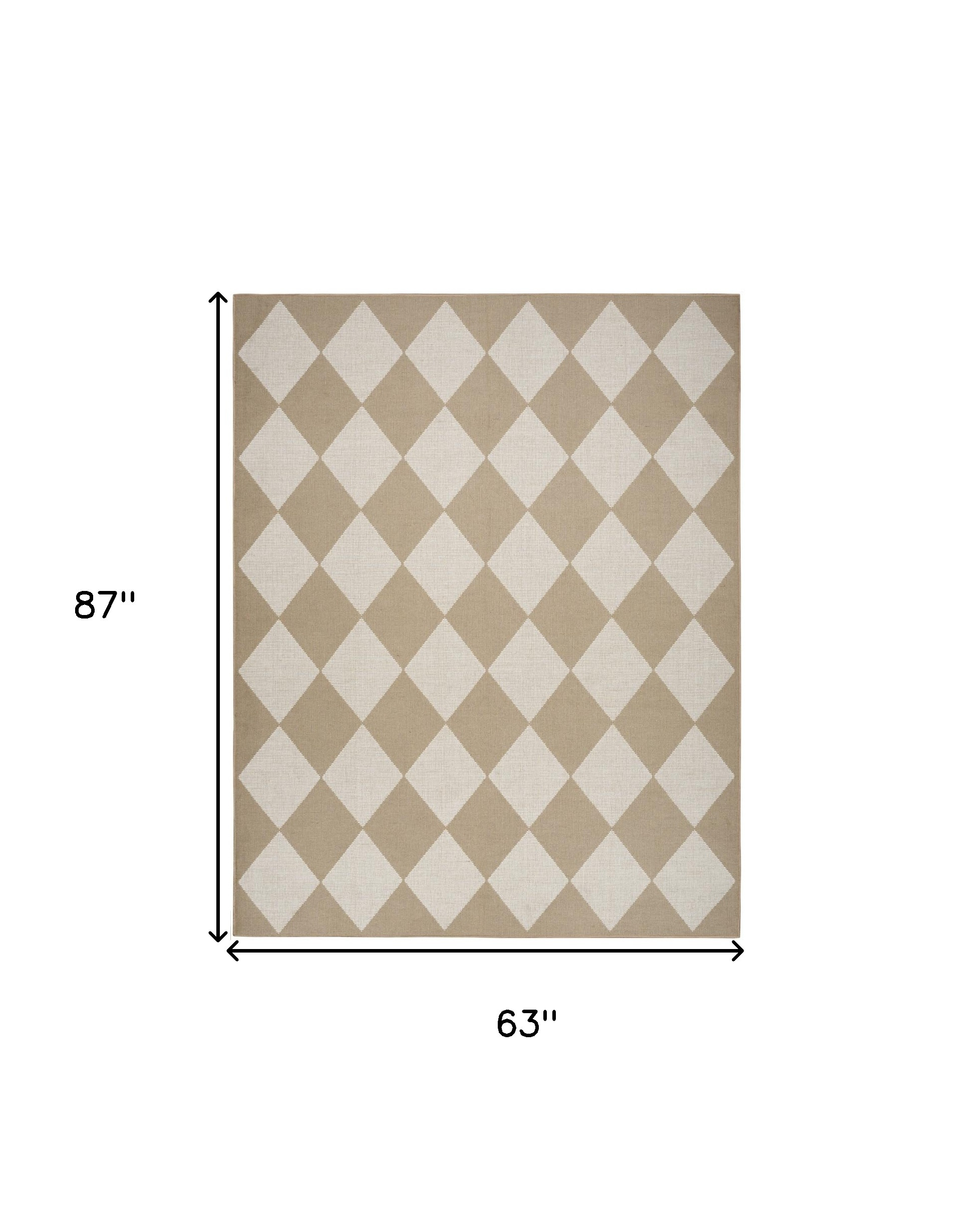 5" X 7" Natural and Ivory Geometric Power Loom Washable Non Skid Area Rug