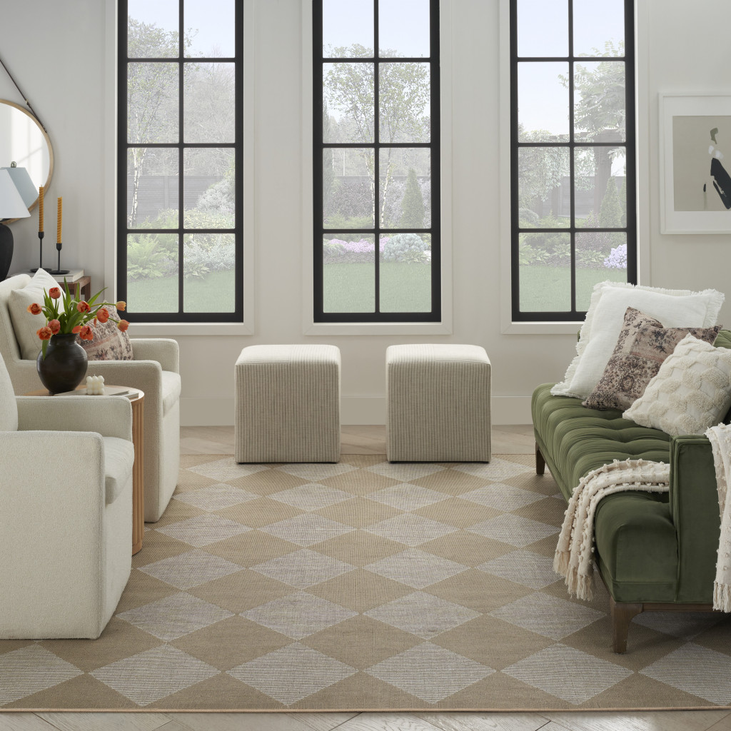 5" X 7" Natural and Ivory Geometric Power Loom Washable Non Skid Area Rug