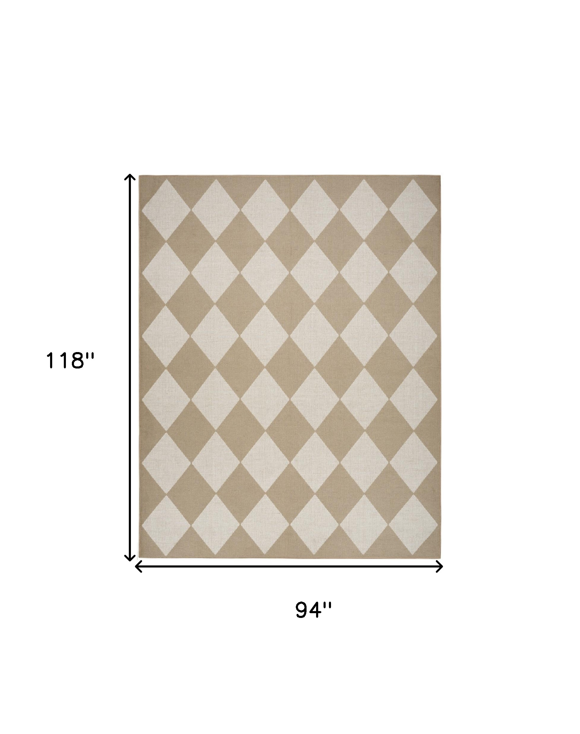 8" X 10" Natural and Ivory Geometric Power Loom Washable Non Skid Area Rug