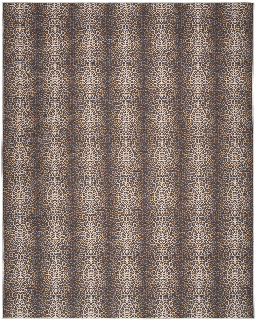 5" X 7" Brown and Ivory Leopard Print Power Loom Washable Non Skid Area Rug