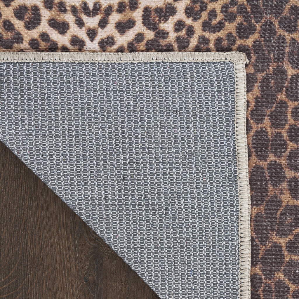 5" X 7" Brown and Ivory Leopard Print Power Loom Washable Non Skid Area Rug