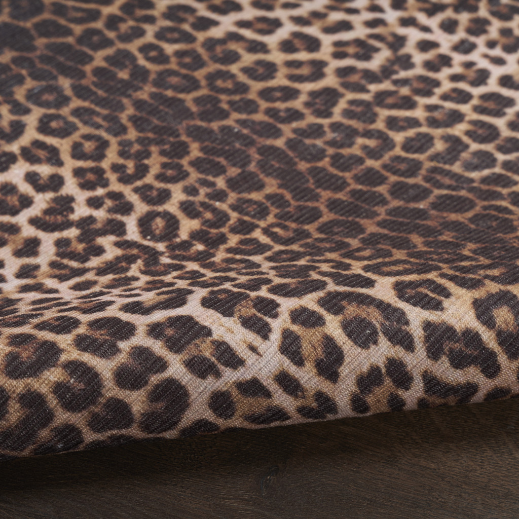 5" X 7" Brown and Ivory Leopard Print Power Loom Washable Non Skid Area Rug