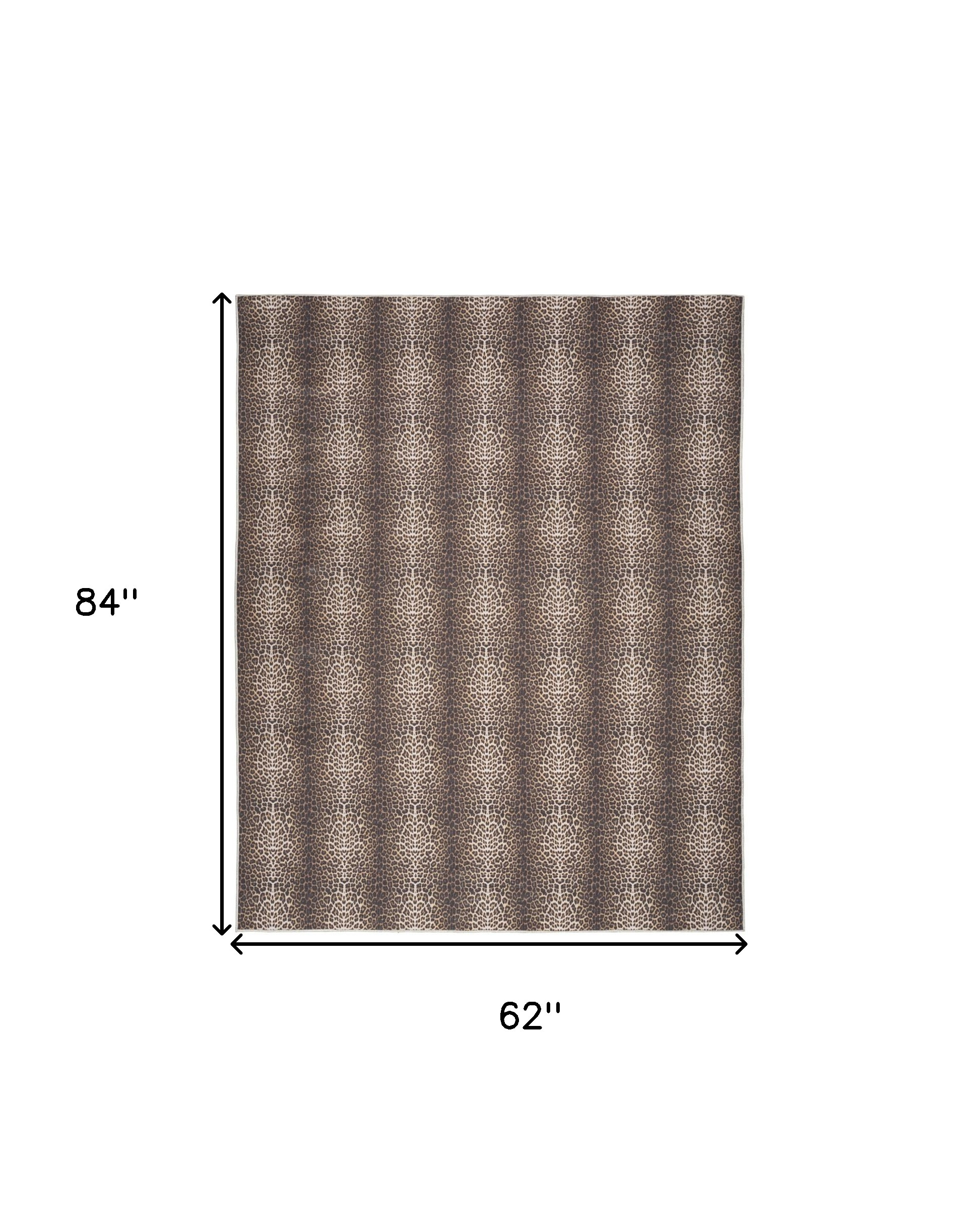 5" X 7" Brown and Ivory Leopard Print Power Loom Washable Non Skid Area Rug