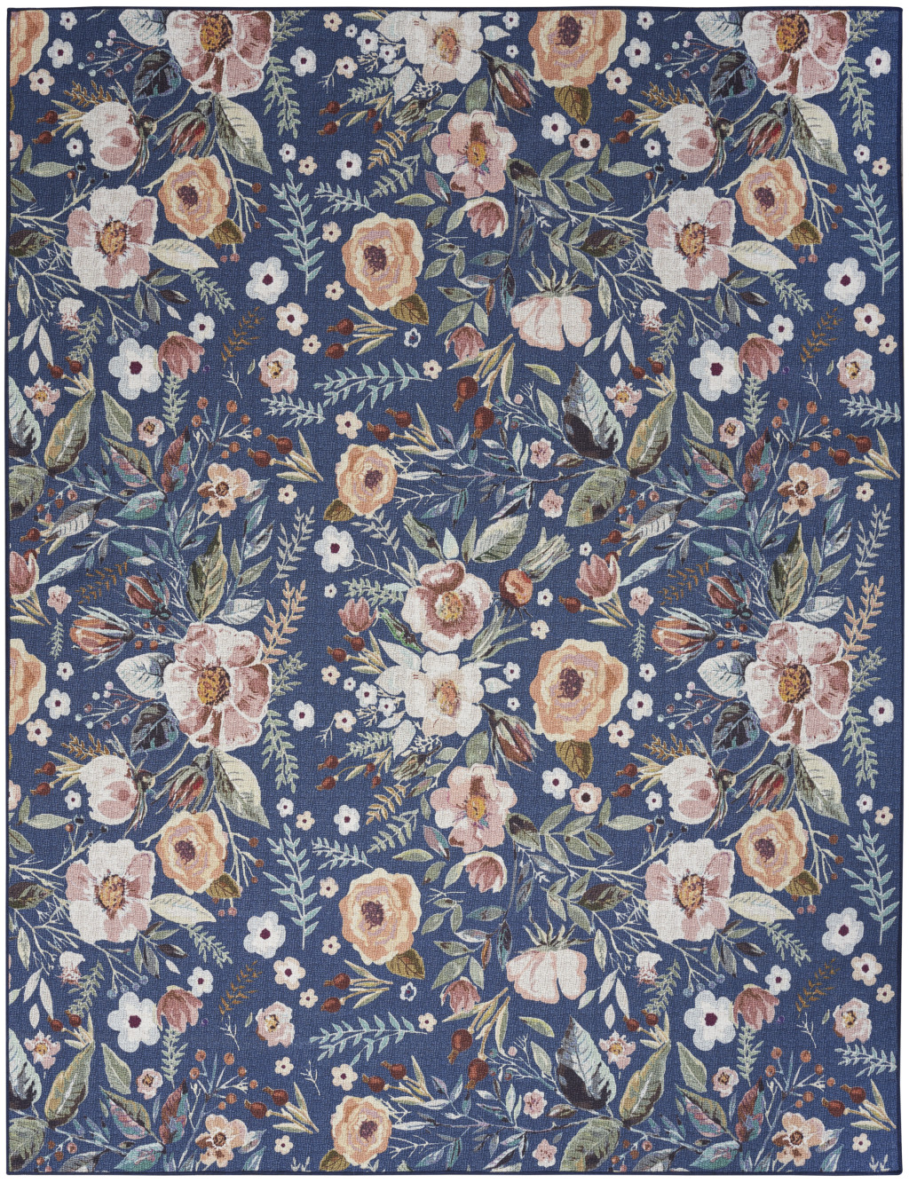 5 x 7 Blue and green Floral Power Loom Washable Non Skid Area Rug