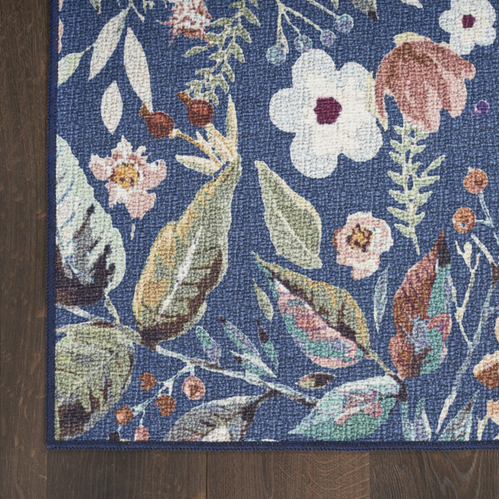 5 x 7 Blue and green Floral Power Loom Washable Non Skid Area Rug