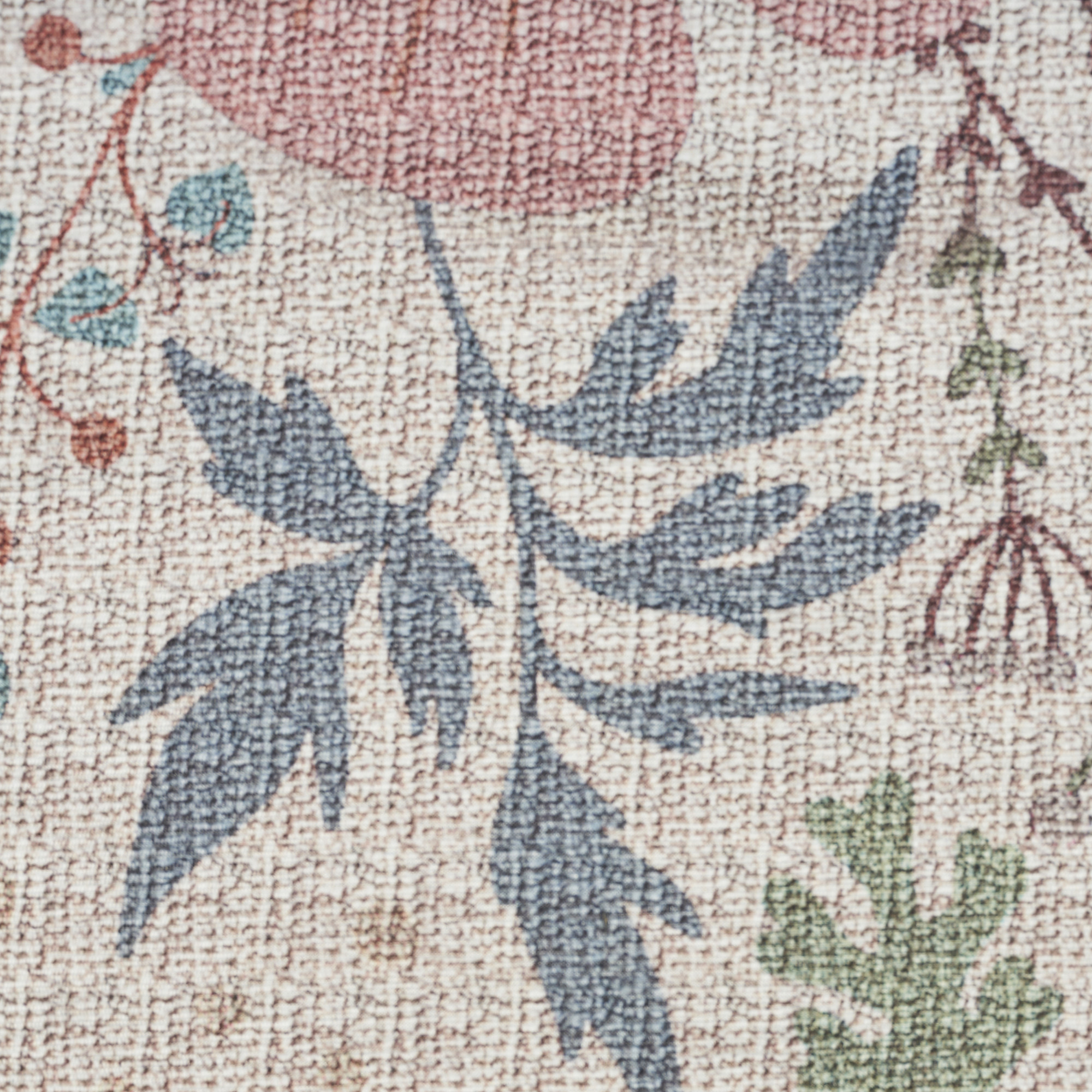 5" X 7" Ivory Green and Red Floral Power Loom Washable Non Skid Area Rug
