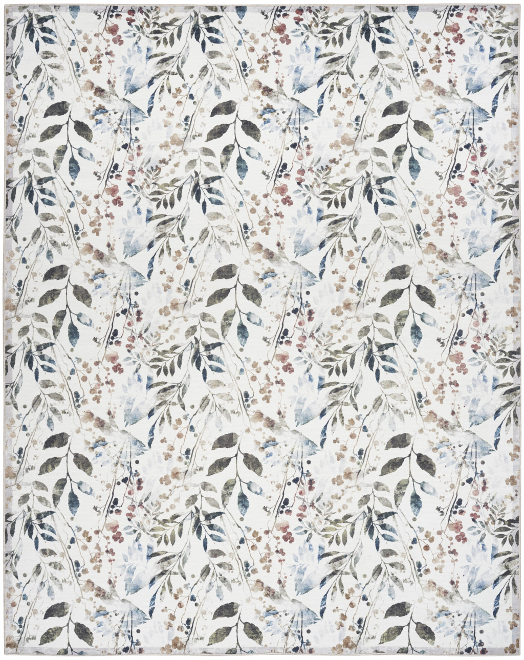 5 x 7 Ivory green and Red Floral Power Loom Washable Non Skid Area Rug