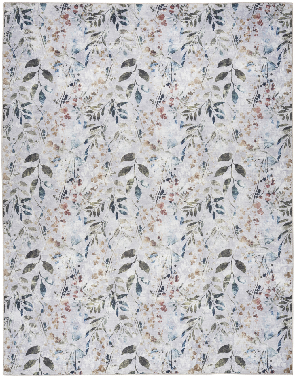 5 x 7 Ivory Blue and gray Floral Power Loom Washable Non Skid Area Rug