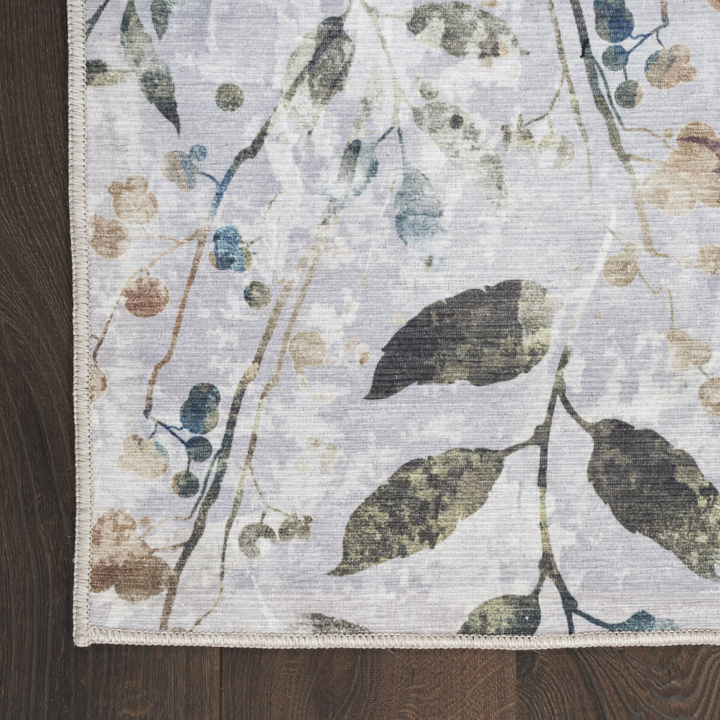 6 x 9 Ivory Blue and gray Floral Power Loom Washable Non Skid Area Rug