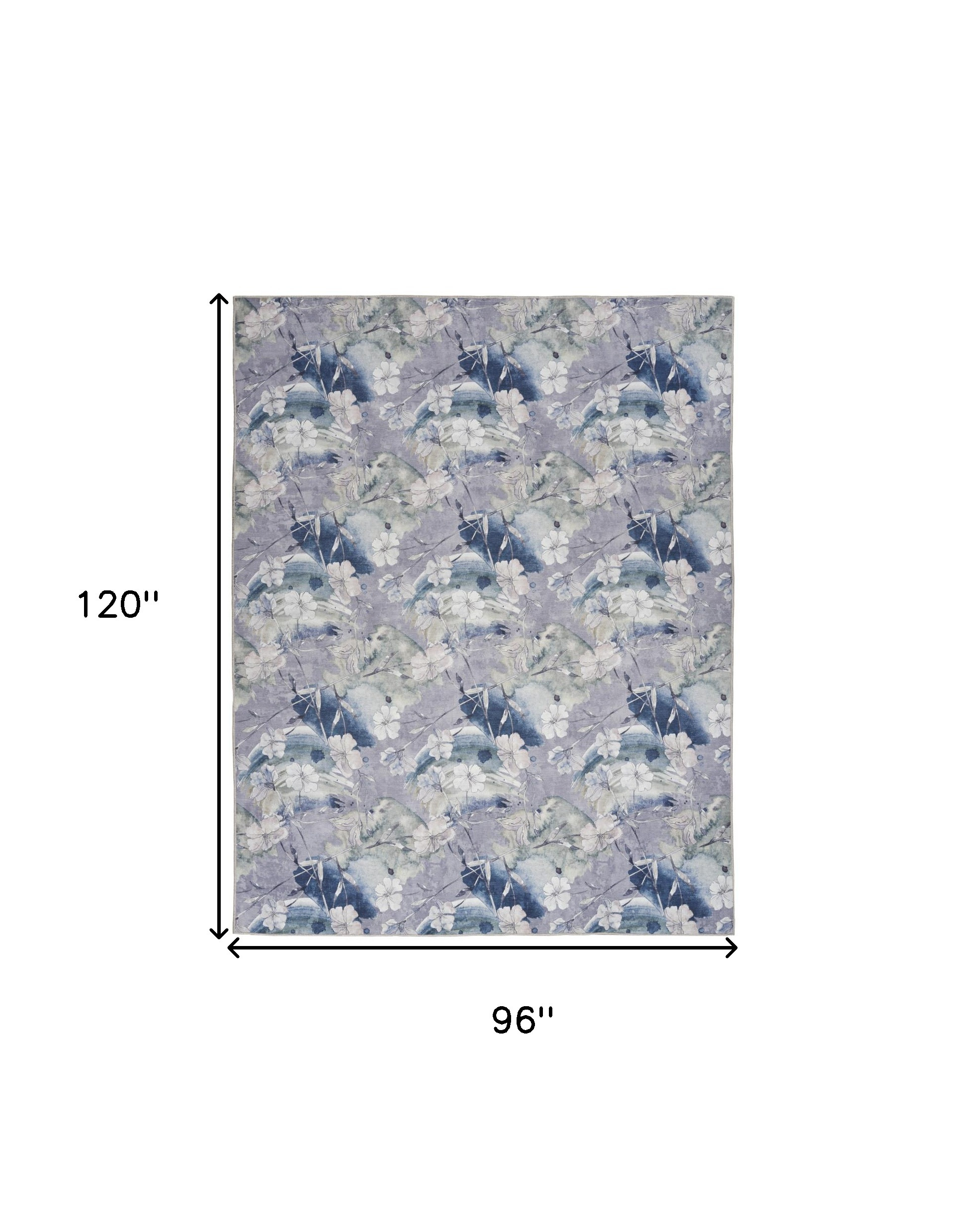 8" X 10" Ivory Blue and Gray Floral Power Loom Washable Non Skid Area Rug