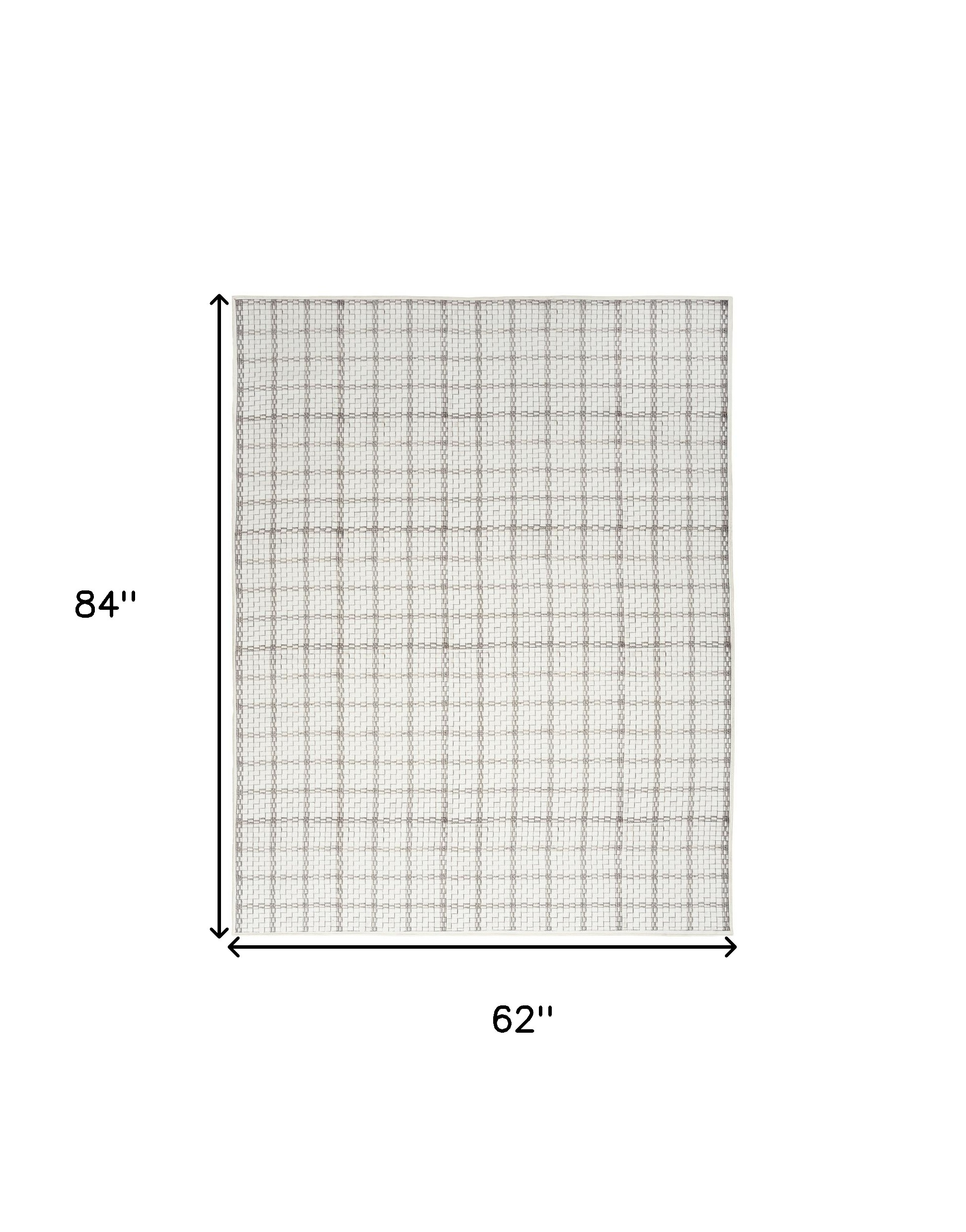 5" X 7" Ivory and Gray Geometric Power Loom Washable Non Skid Area Rug