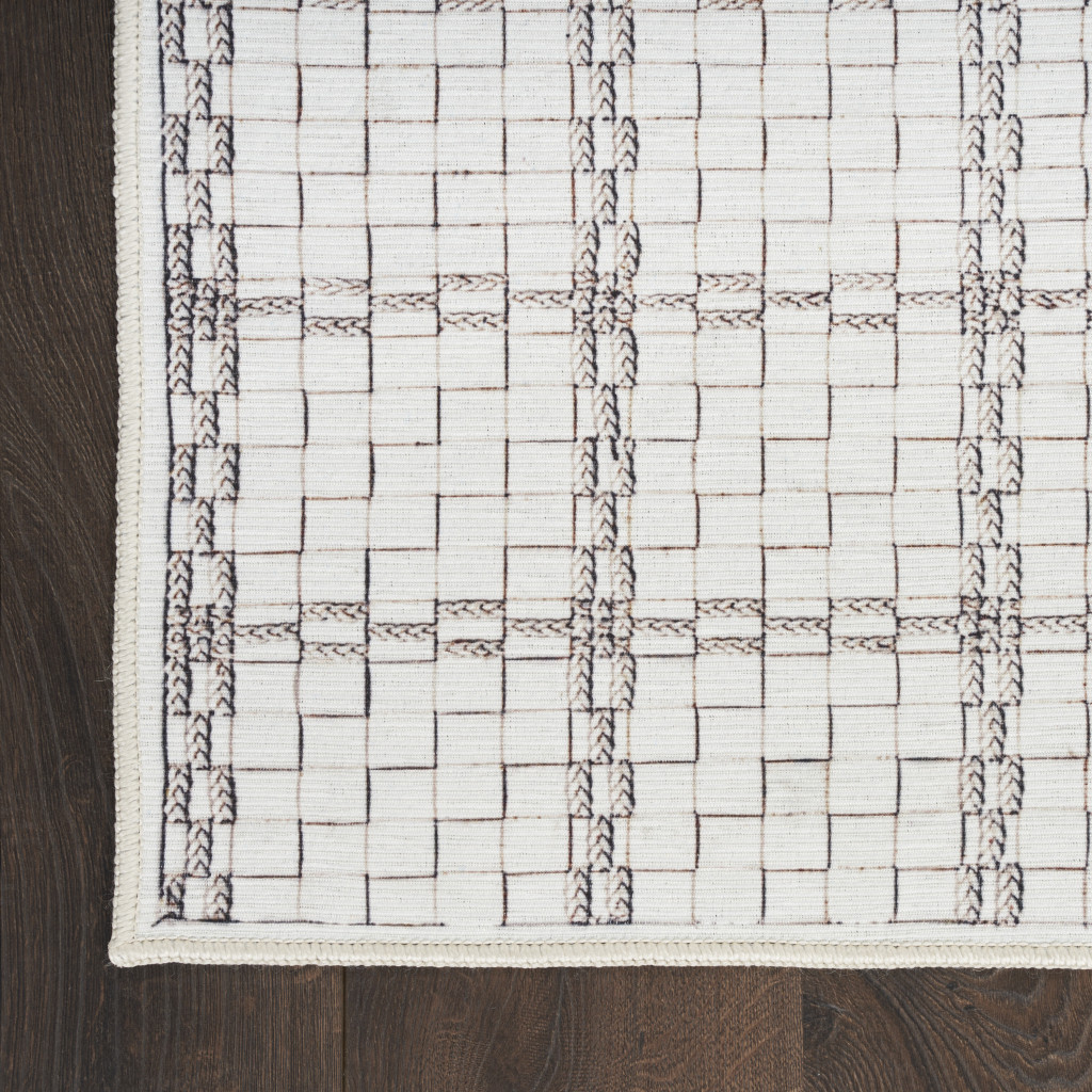 6 x 9 Ivory and gray geometric Power Loom Washable Non Skid Area Rug
