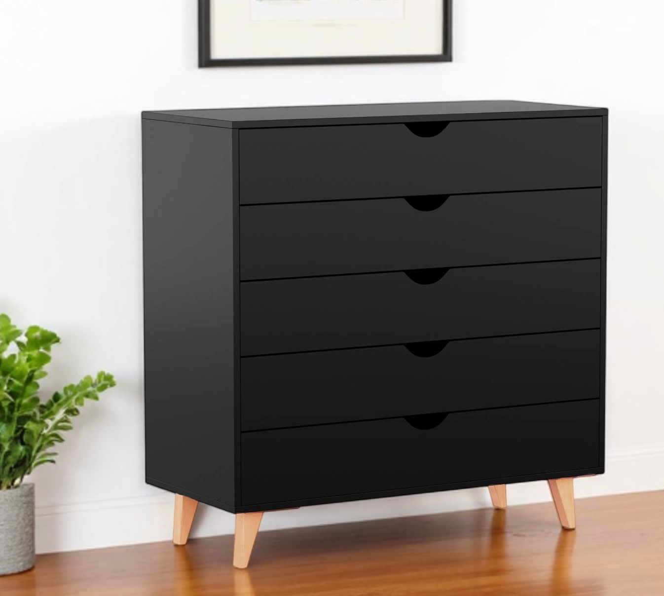 36" Black And Natural Wood Five Drawer Dresser-533282-1