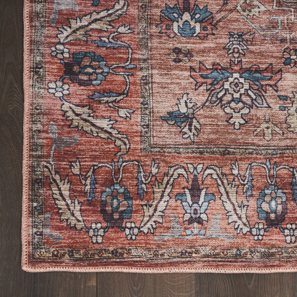 4 x 6 Blue and Red Oriental Power Loom Distressed Washable Non Skid Area Rug