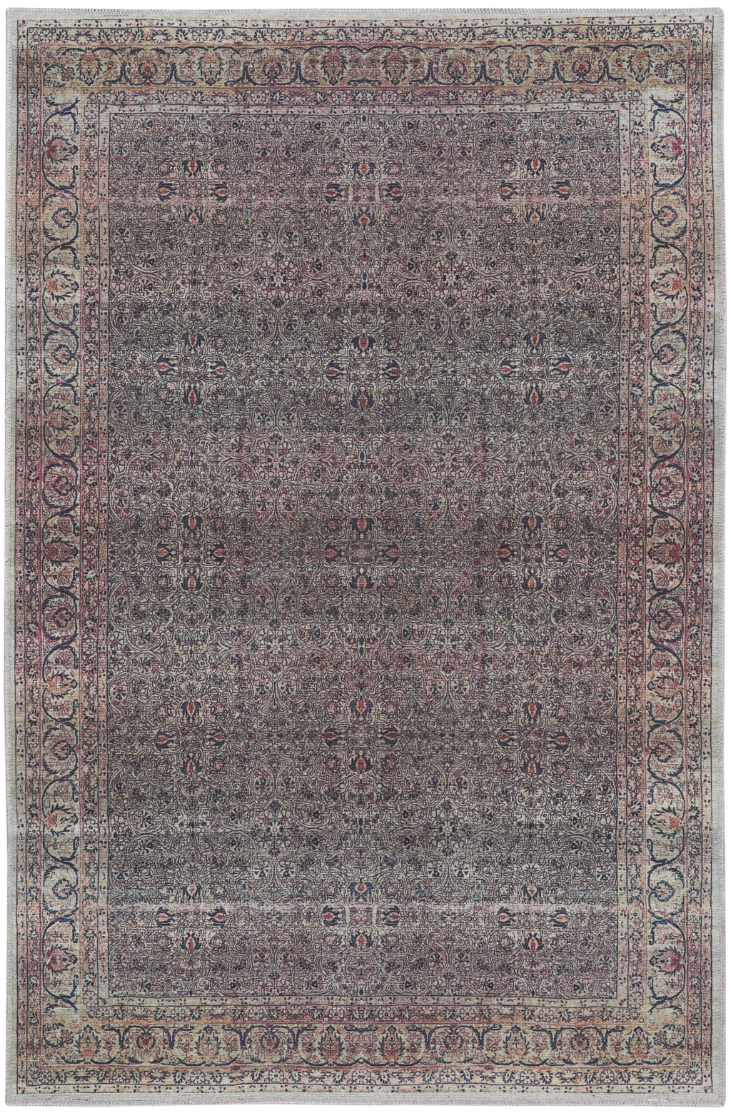 4 x 6 Ivory Blue and gray Oriental Power Loom Distressed Washable Non Skid Area Rug