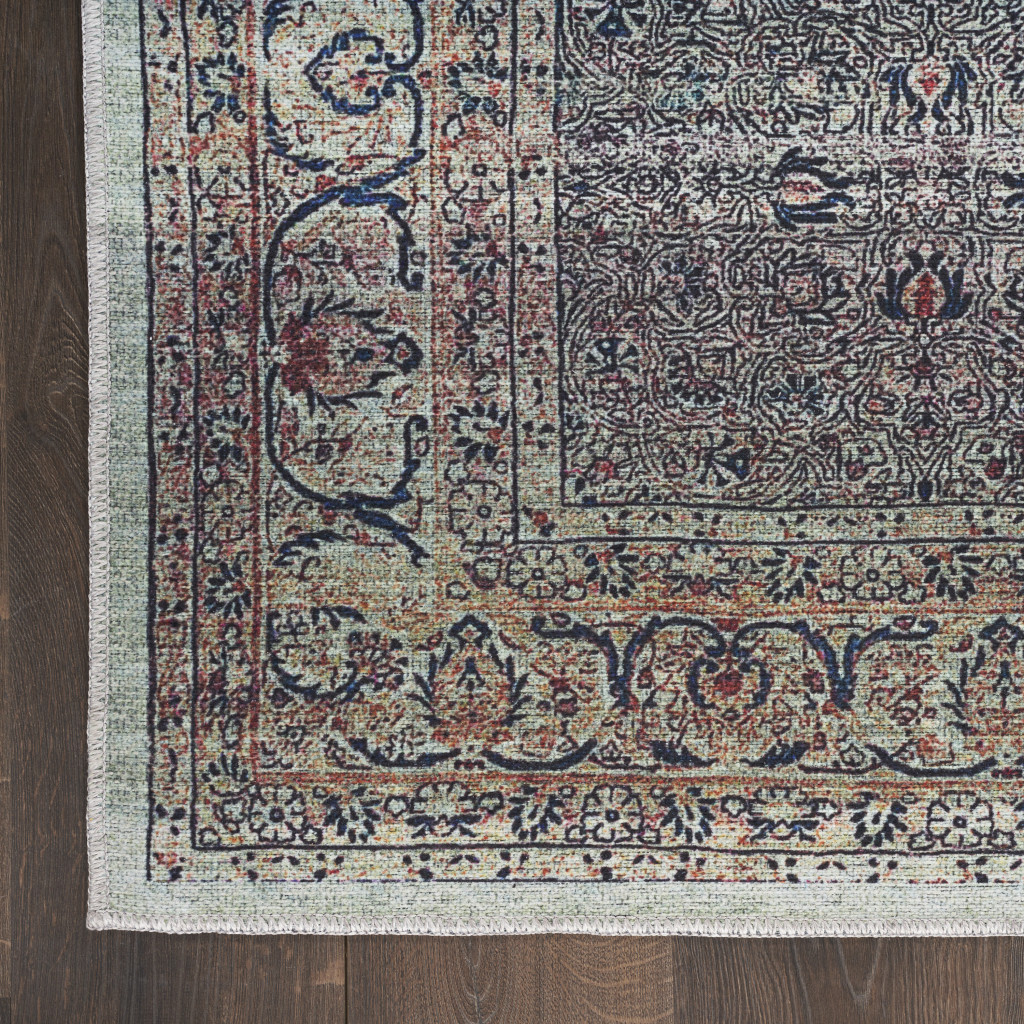 4 x 6 Ivory Blue and gray Oriental Power Loom Distressed Washable Non Skid Area Rug