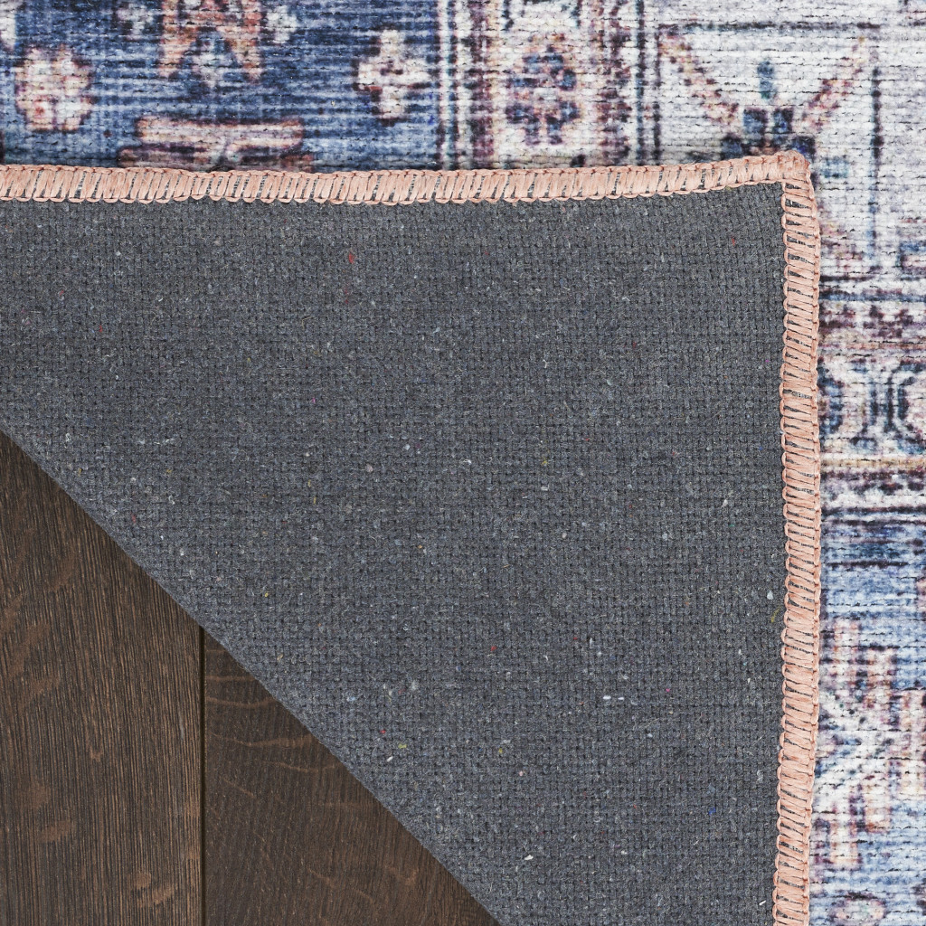 5" X 7" Blue and Red Oriental Power Loom Distressed Washable Non Skid Area Rug