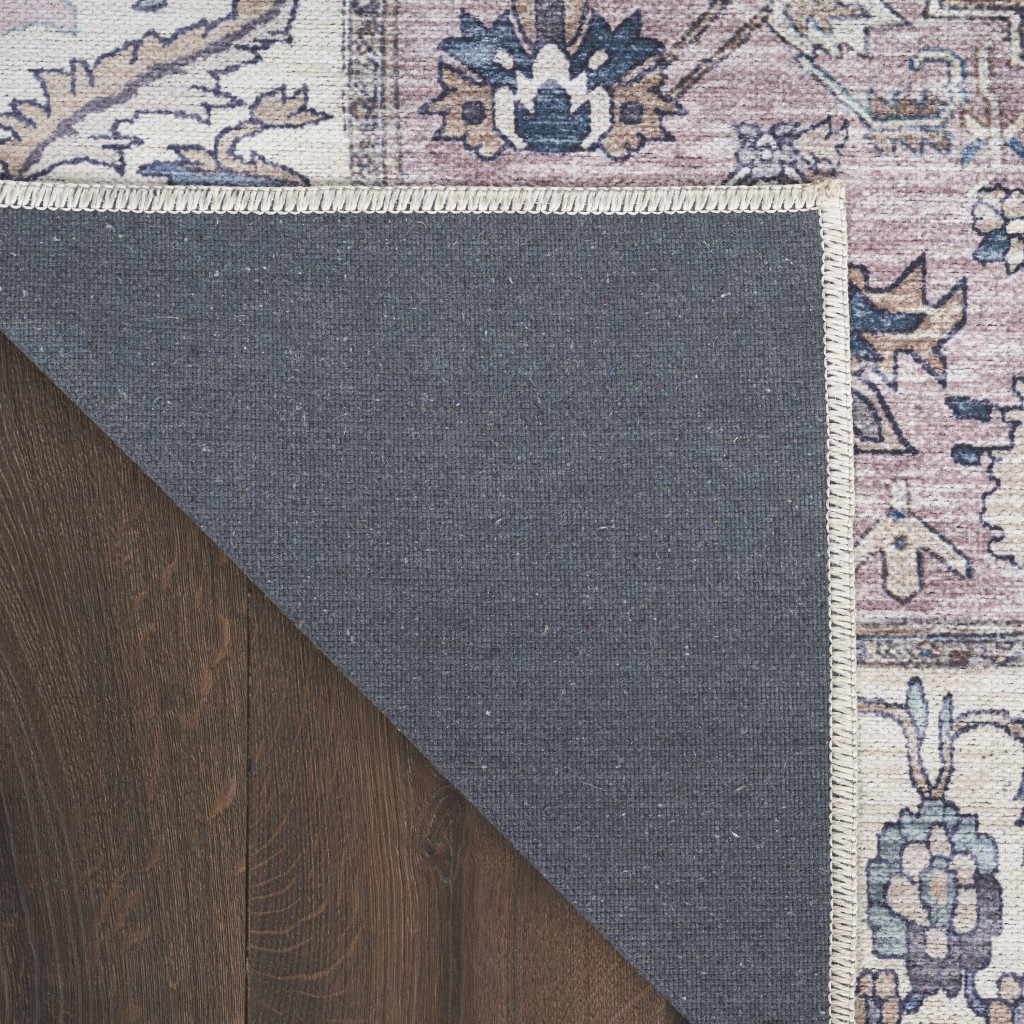 5" X 7" Beige and Gray Oriental Power Loom Distressed Washable Non Skid Area Rug