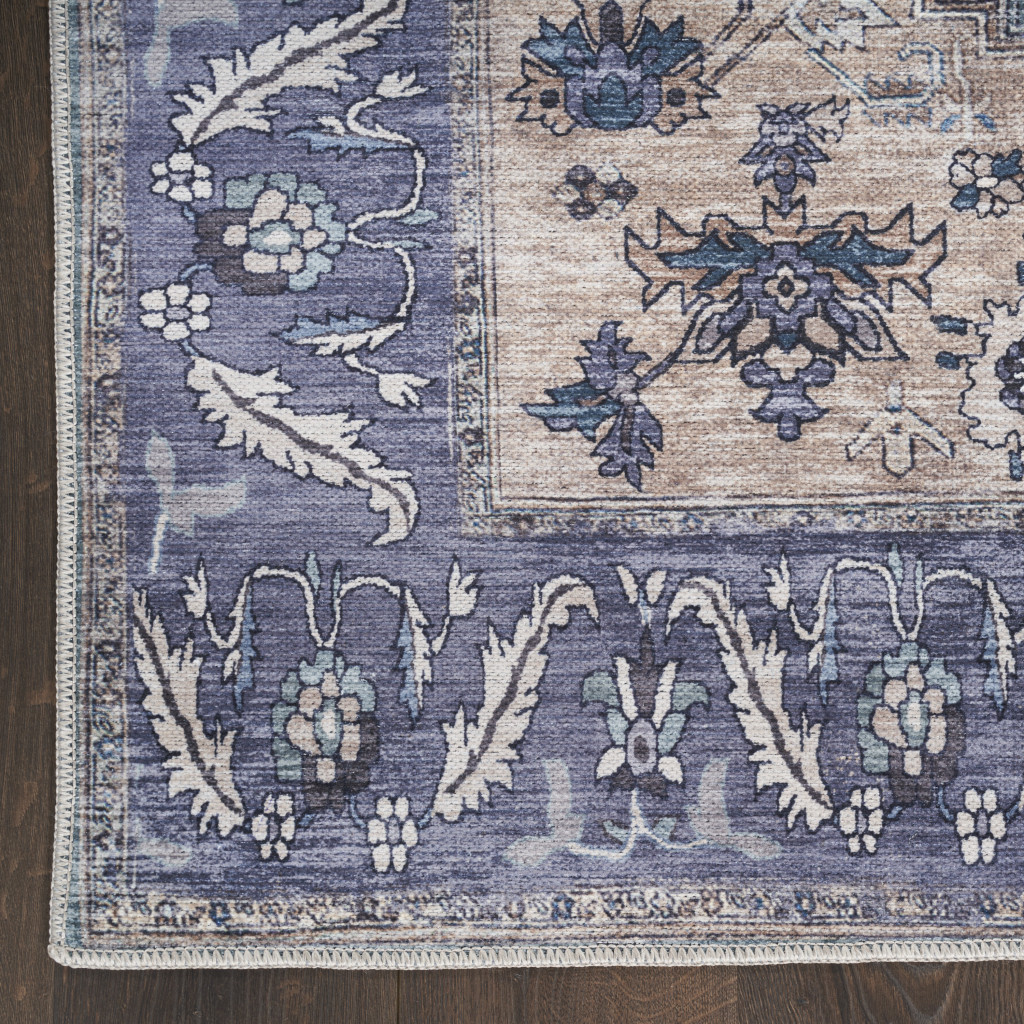 5 x 7 Blue and green Oriental Power Loom Distressed Washable Non Skid Area Rug