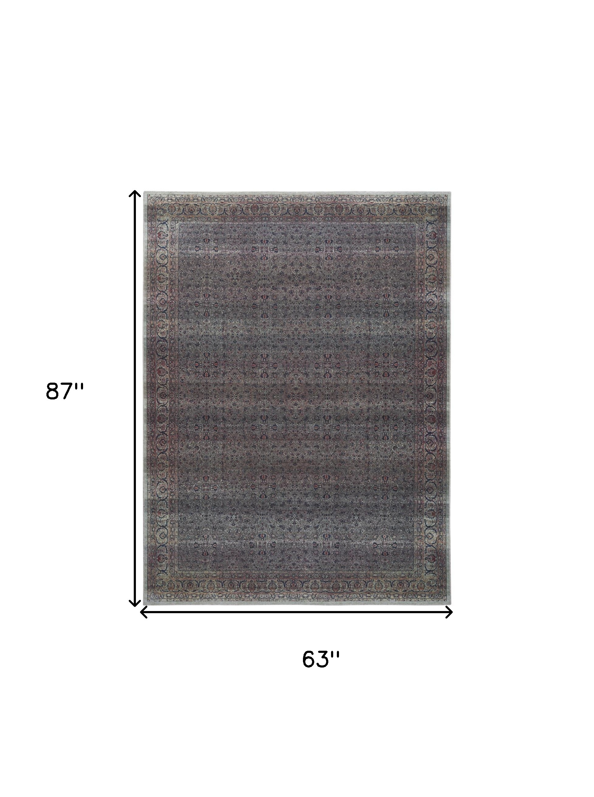 5" X 7" Blue and Brown Oriental Power Loom Distressed Washable Non Skid Area Rug