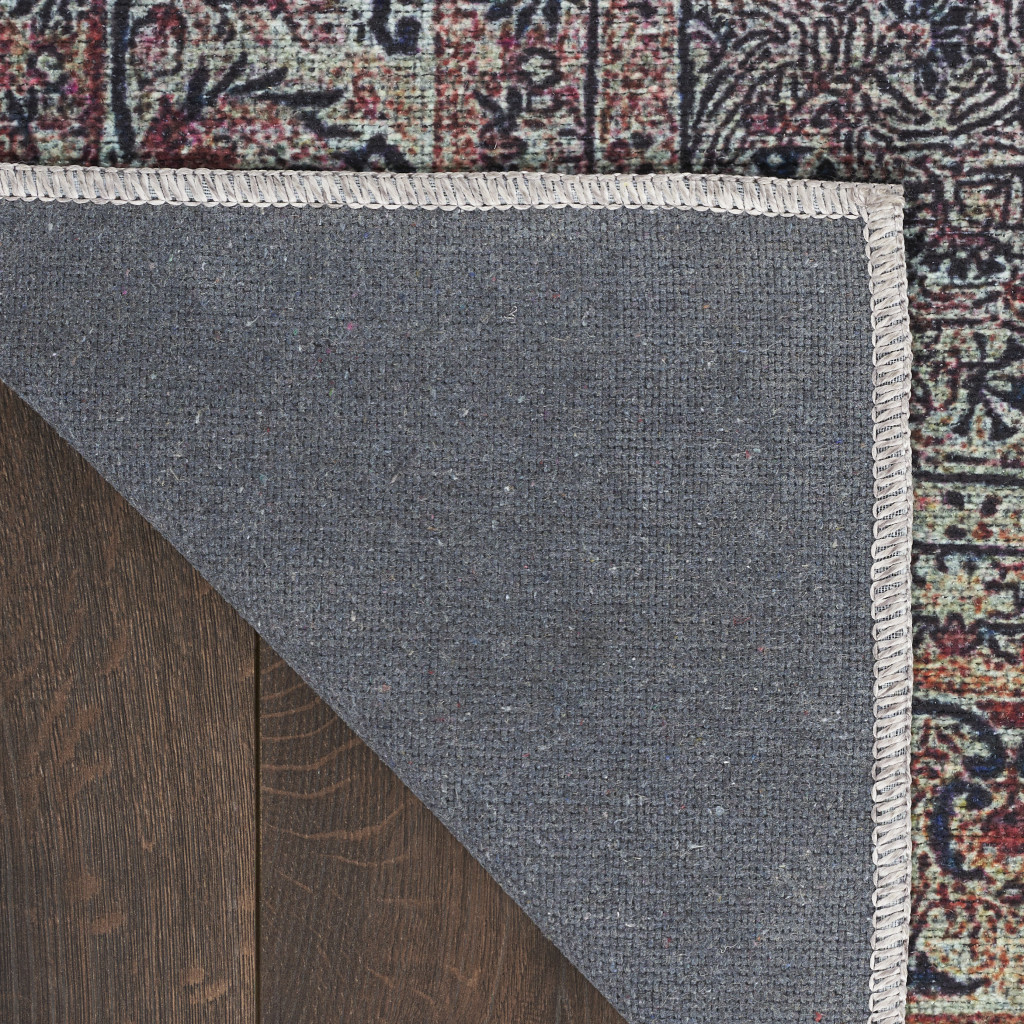 5" X 7" Blue and Brown Oriental Power Loom Distressed Washable Non Skid Area Rug