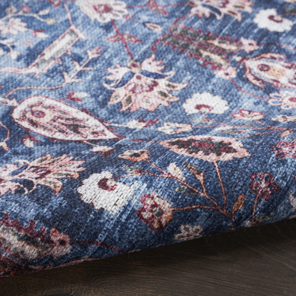6" Blue and Red Oriental Power Loom Distressed Washable Non Skid Runner Rug