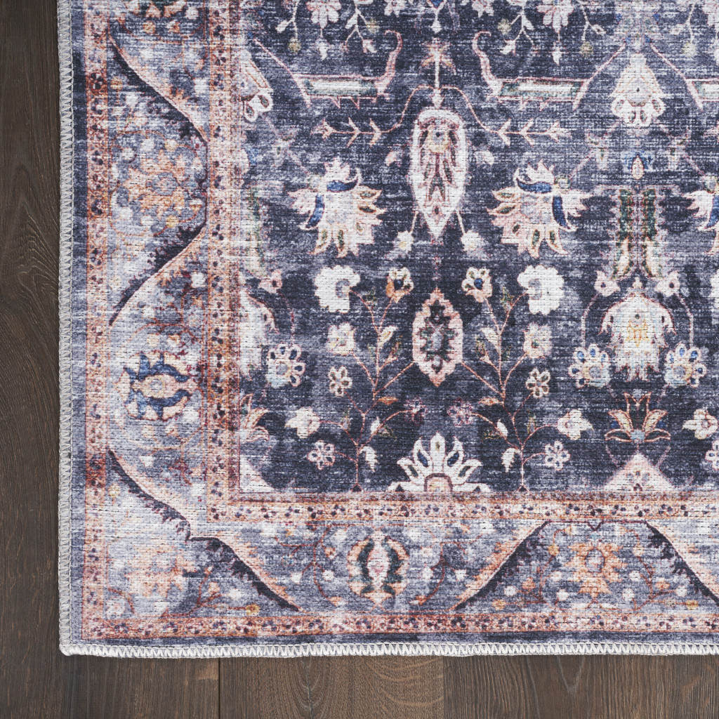 6" Blue and Ivory Oriental Power Loom Distressed Washable Non Skid Runner Rug