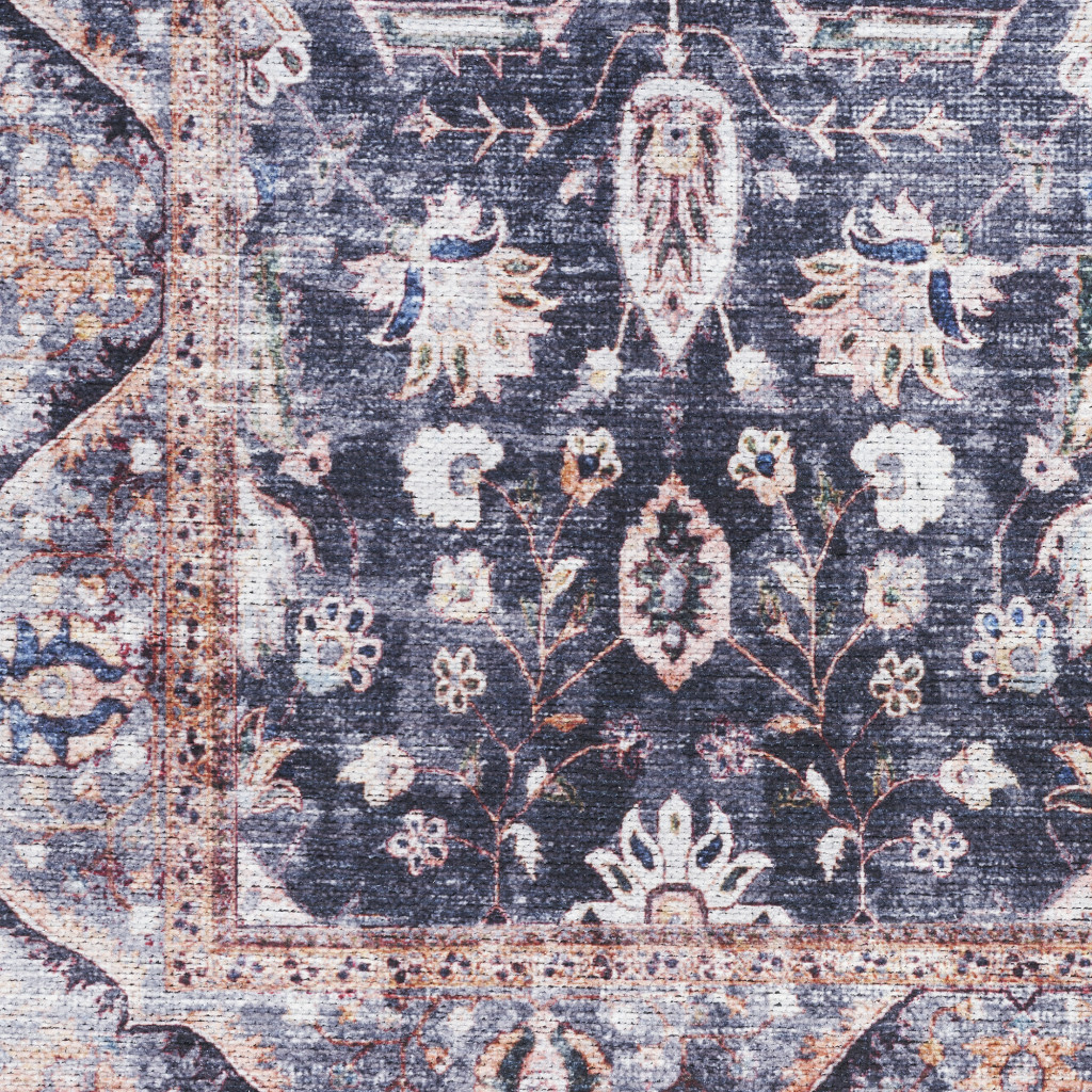 6" Blue and Ivory Oriental Power Loom Distressed Washable Non Skid Runner Rug