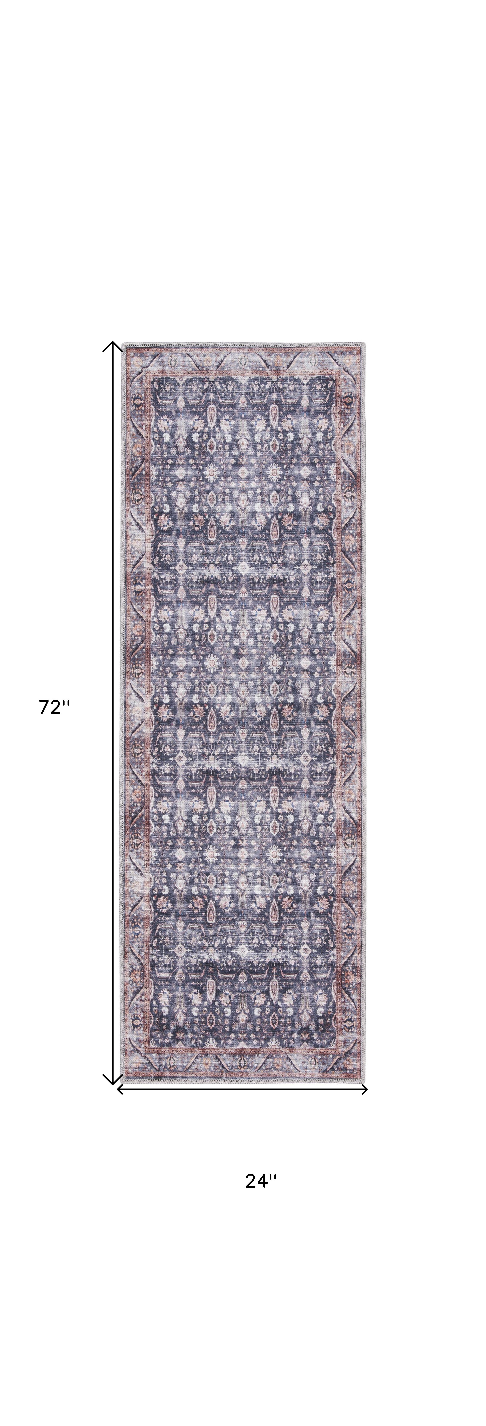 6" Blue and Ivory Oriental Power Loom Distressed Washable Non Skid Runner Rug