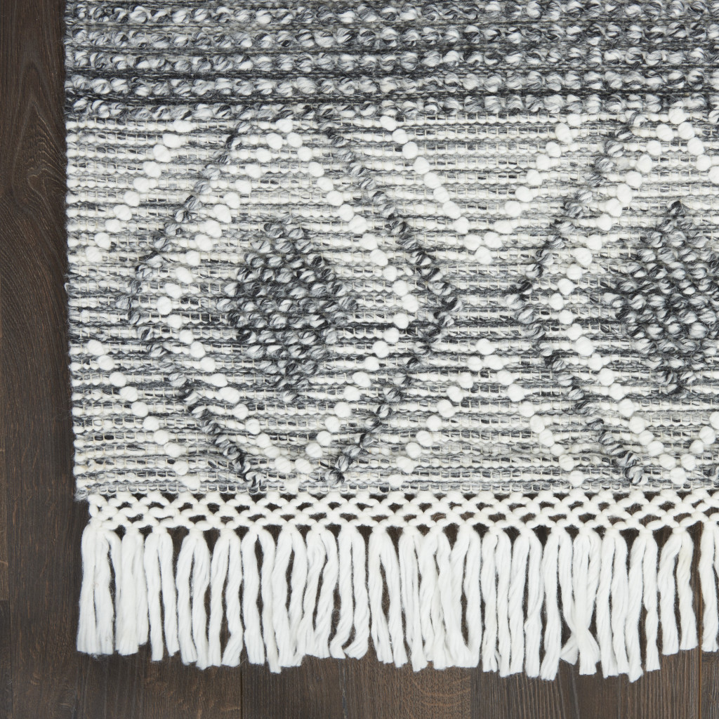 4 x 6 gray and Ivory geometric Hand Woven Area Rug With Fringe