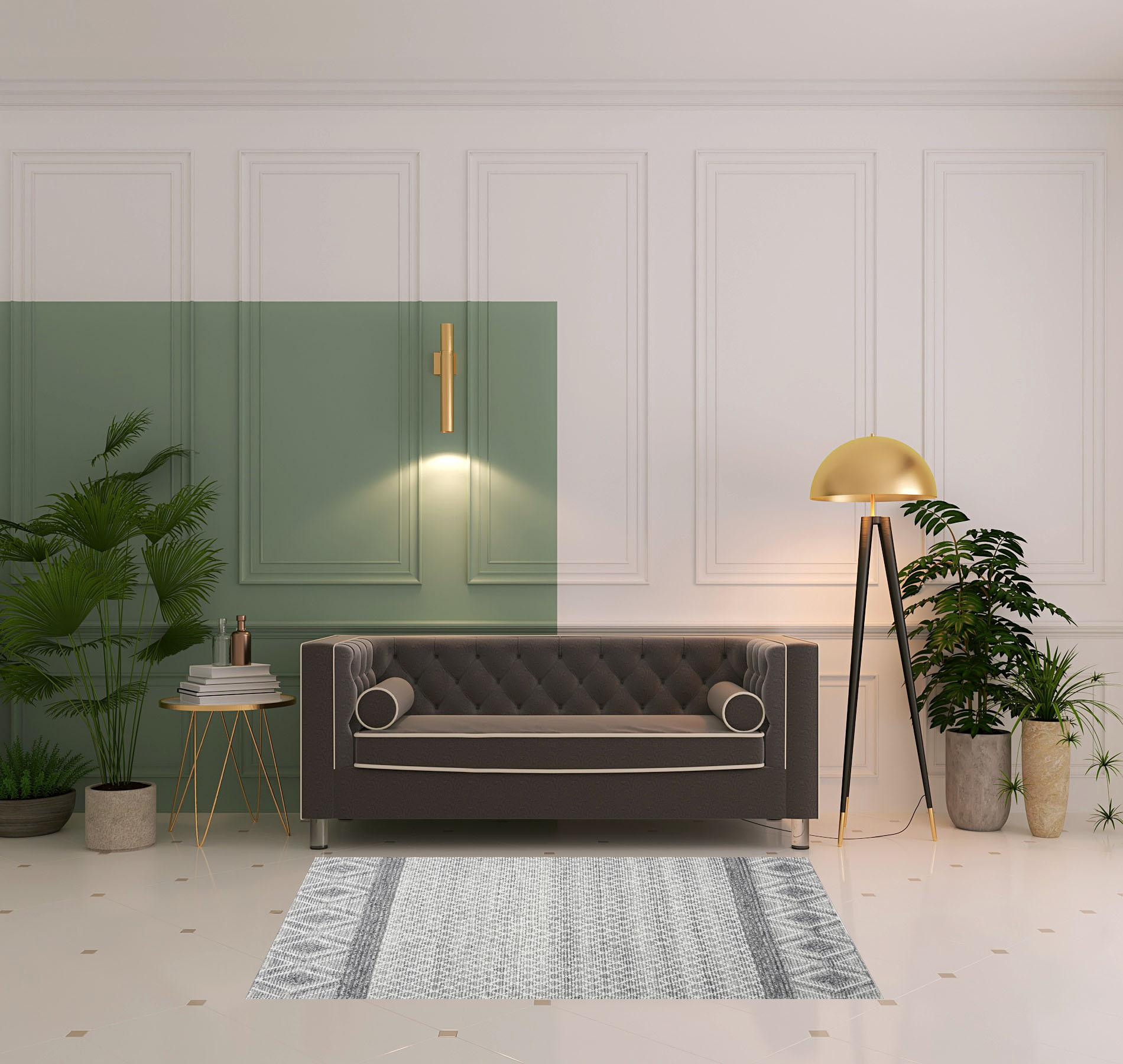 4 x 6 gray and Ivory geometric Hand Woven Area Rug With Fringe
