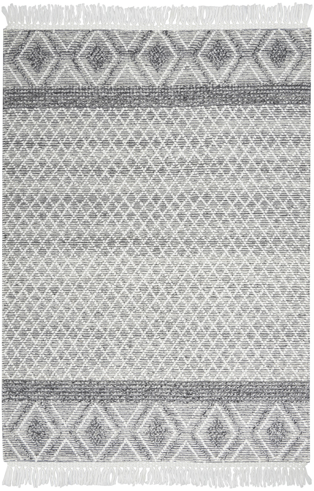 5 x 8 gray and Ivory geometric Hand Woven Area Rug With Fringe