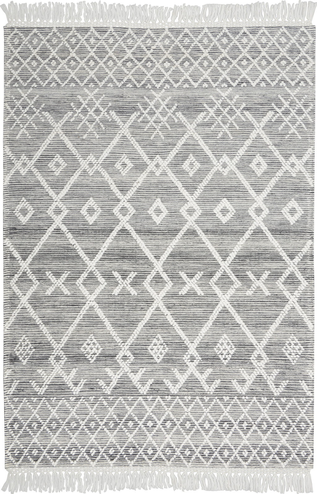 5" X 8" Gray and Ivory Geometric Hand Woven Area Rug With Fringe