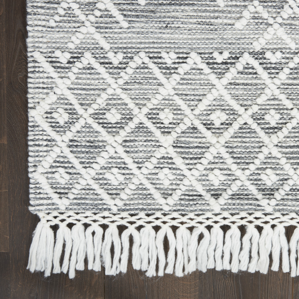 5" X 8" Gray and Ivory Geometric Hand Woven Area Rug With Fringe