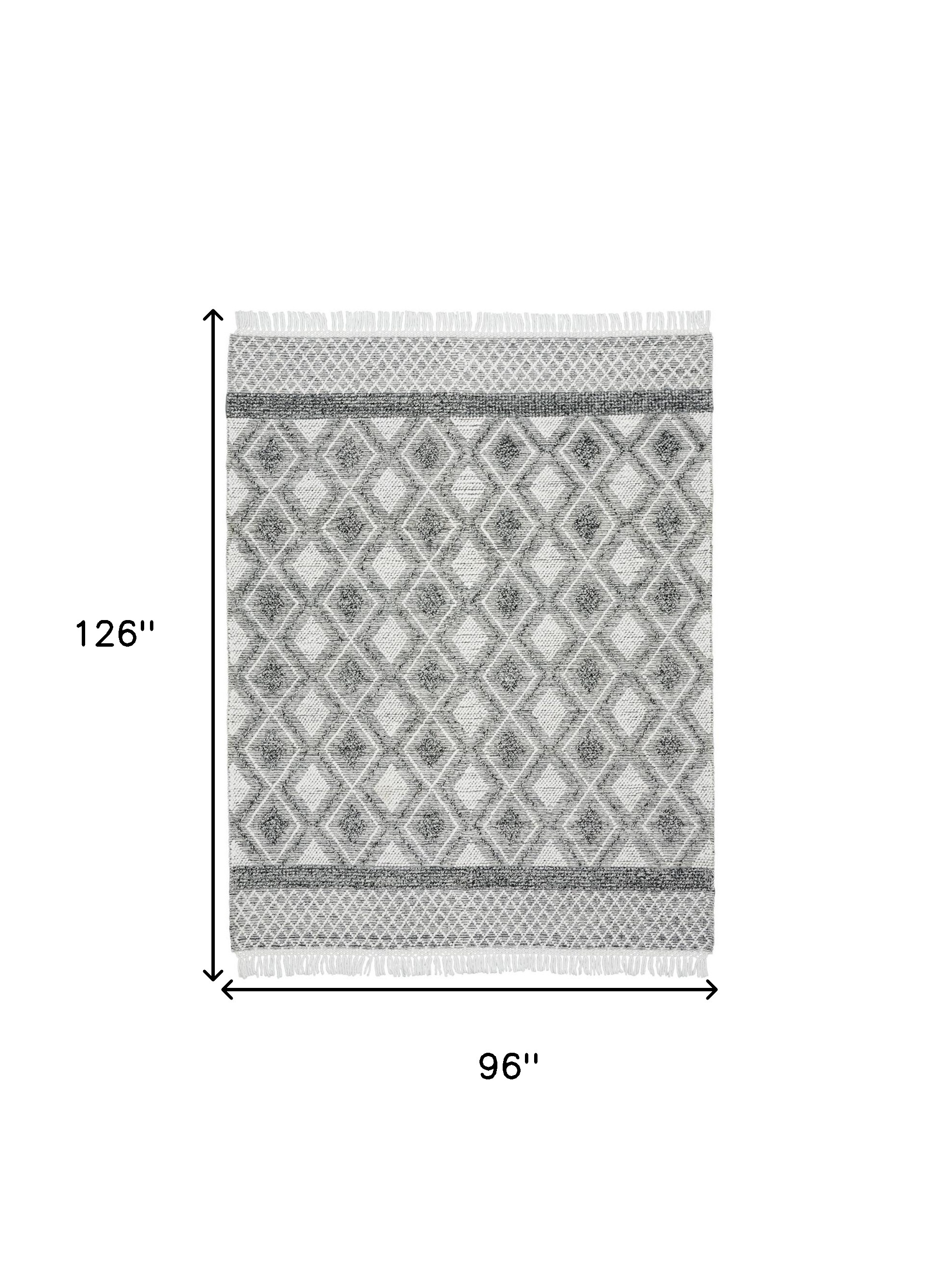8" X 11" Gray and Ivory Geometric Hand Woven Area Rug With Fringe