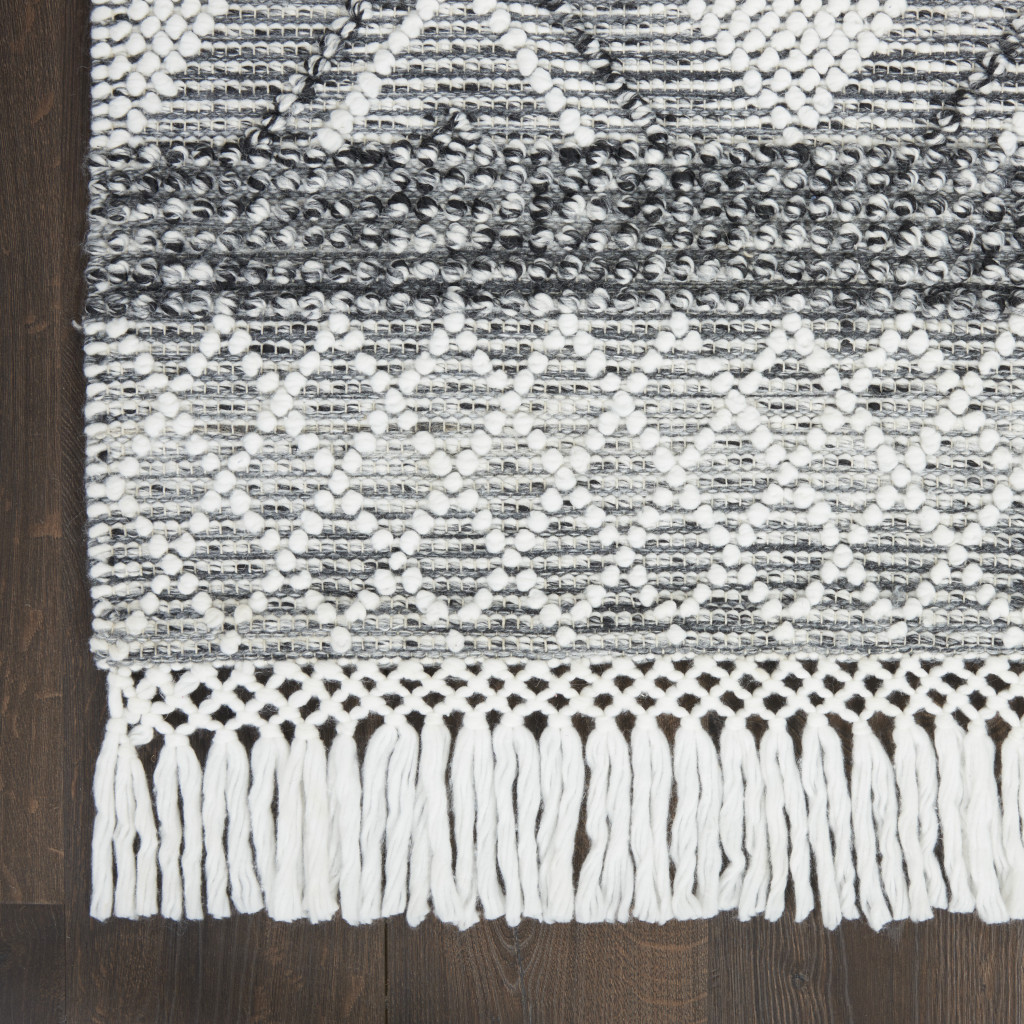 8" X 11" Gray and Ivory Geometric Hand Woven Area Rug With Fringe