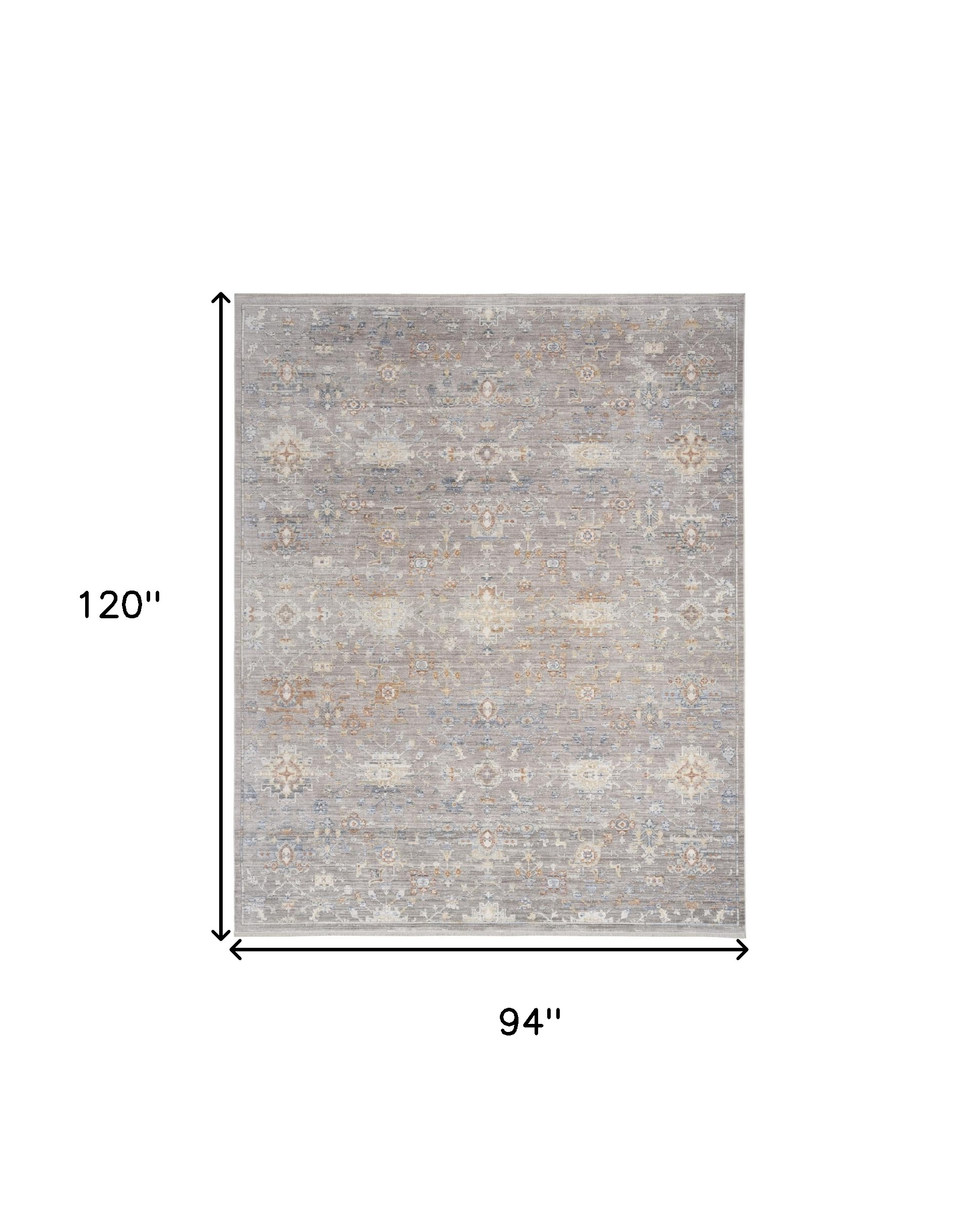 8" X 10" Ivory Blue and Gray Oriental Power Loom Distressed Area Rug With Fringe