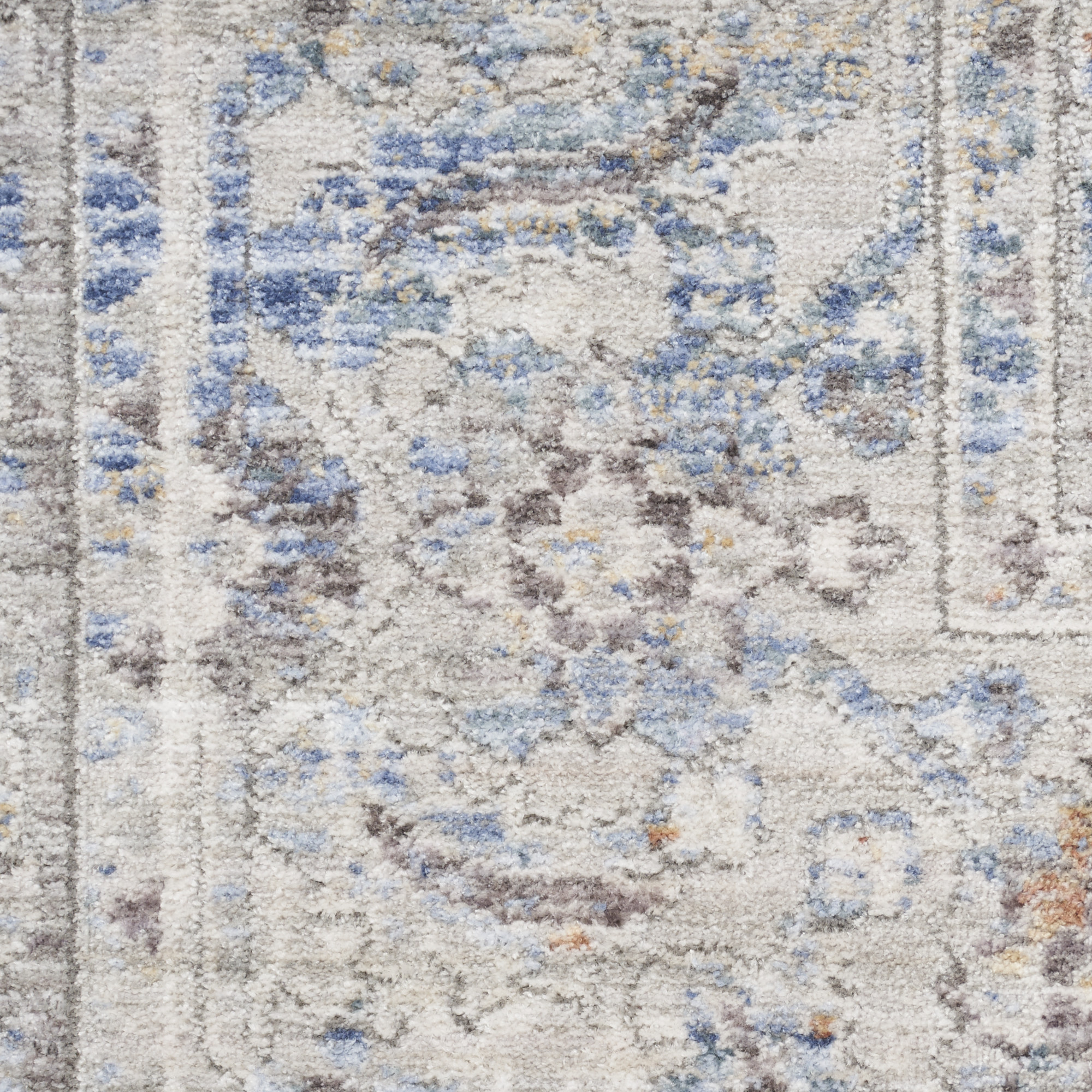 8 gray and gold Oriental Power Loom Distressed Runner Rug With Fringe
