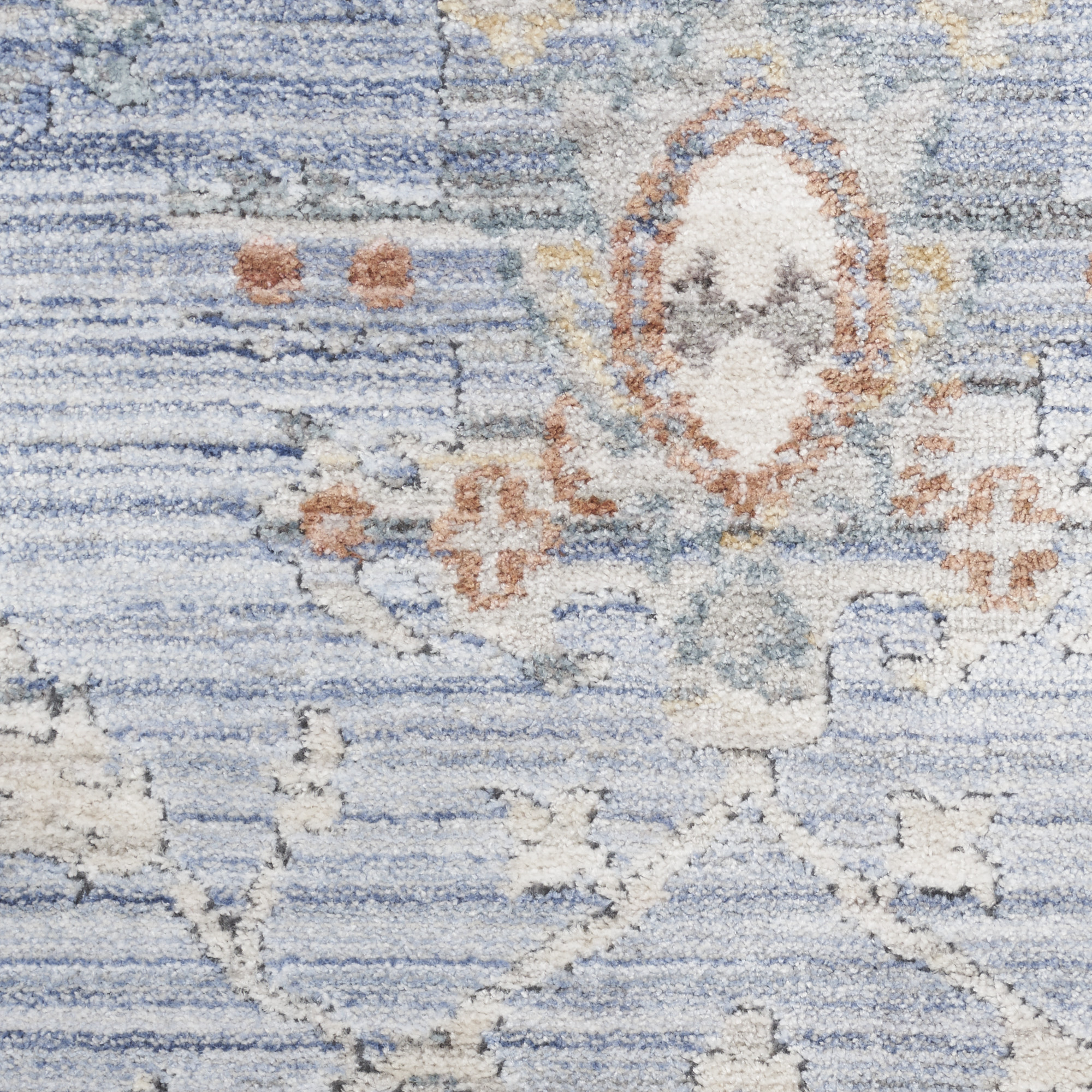 8 Blue and Ivory Oriental Power Loom Distressed Runner Rug With Fringe