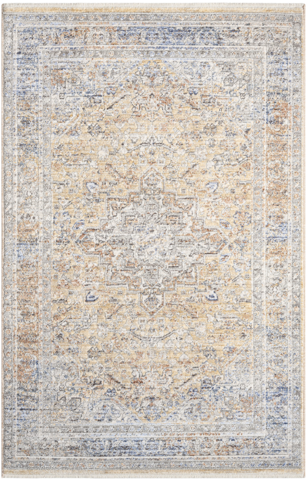 3 X 5 gray and gold Oriental Power Loom Distressed Area Rug