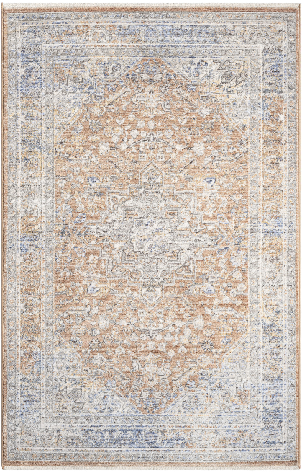 3 X 5 Brown and Blue Oriental Power Loom Distressed Area Rug