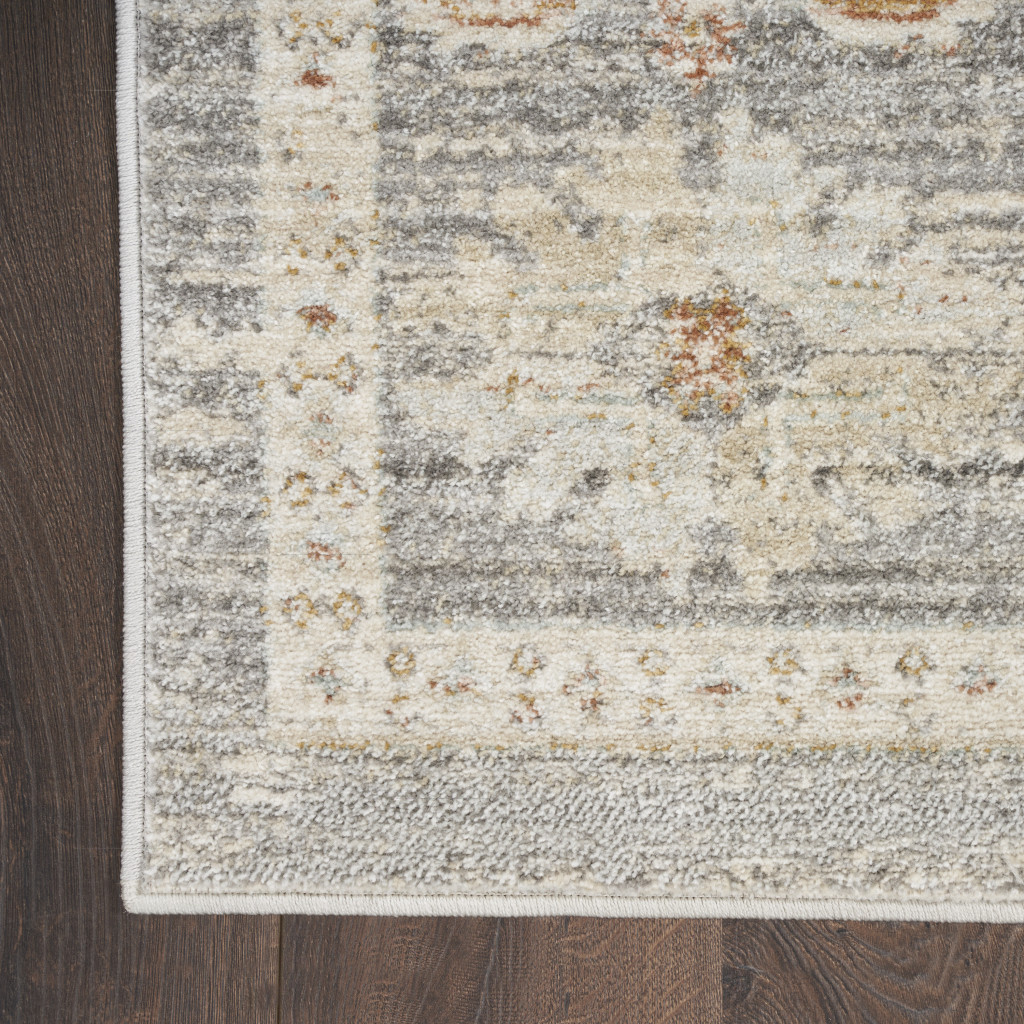 8 Beige Ivory and gray Oriental Power Loom Distressed Runner Rug With Fringe