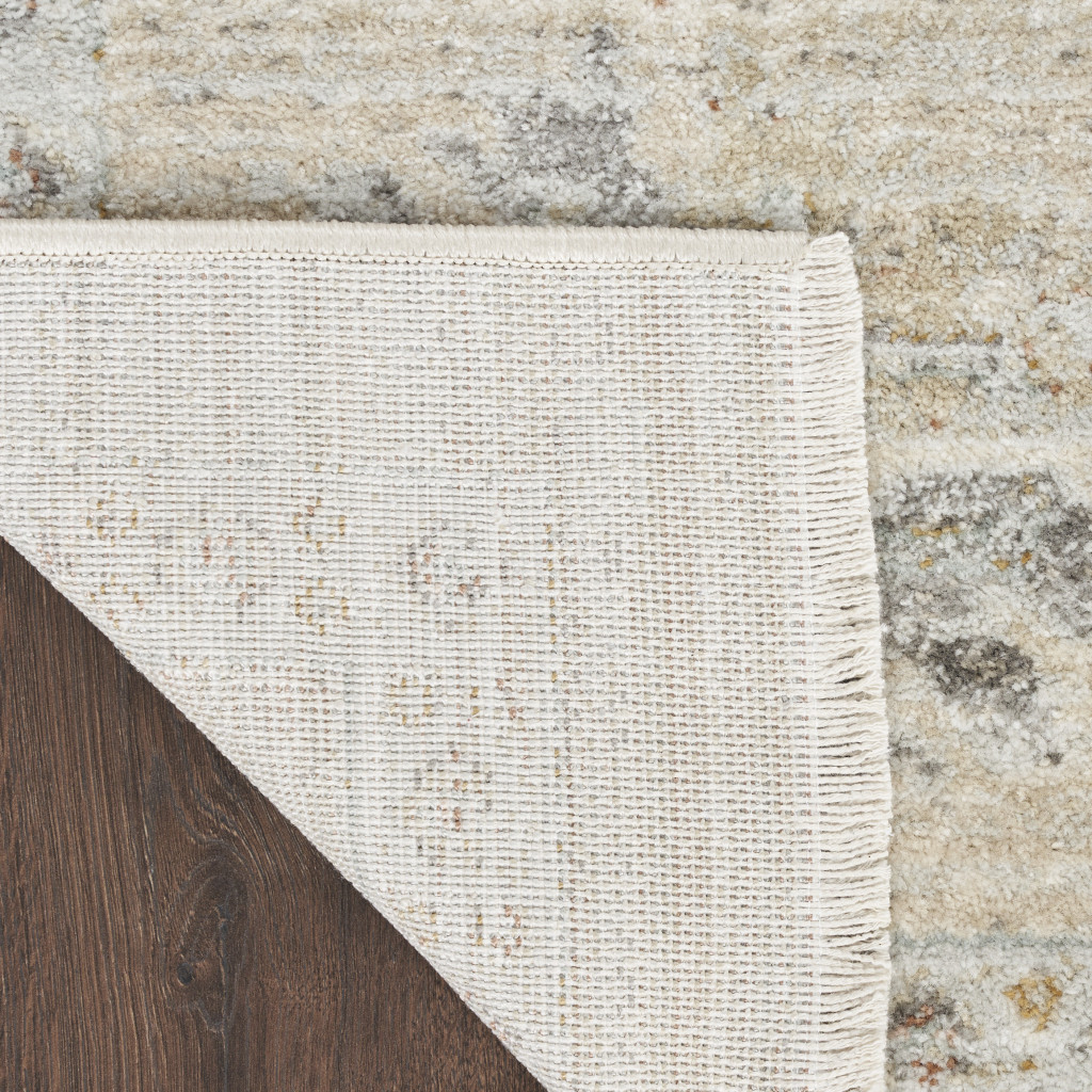 8 Beige and Ivory Oriental Power Loom Distressed Runner Rug With Fringe