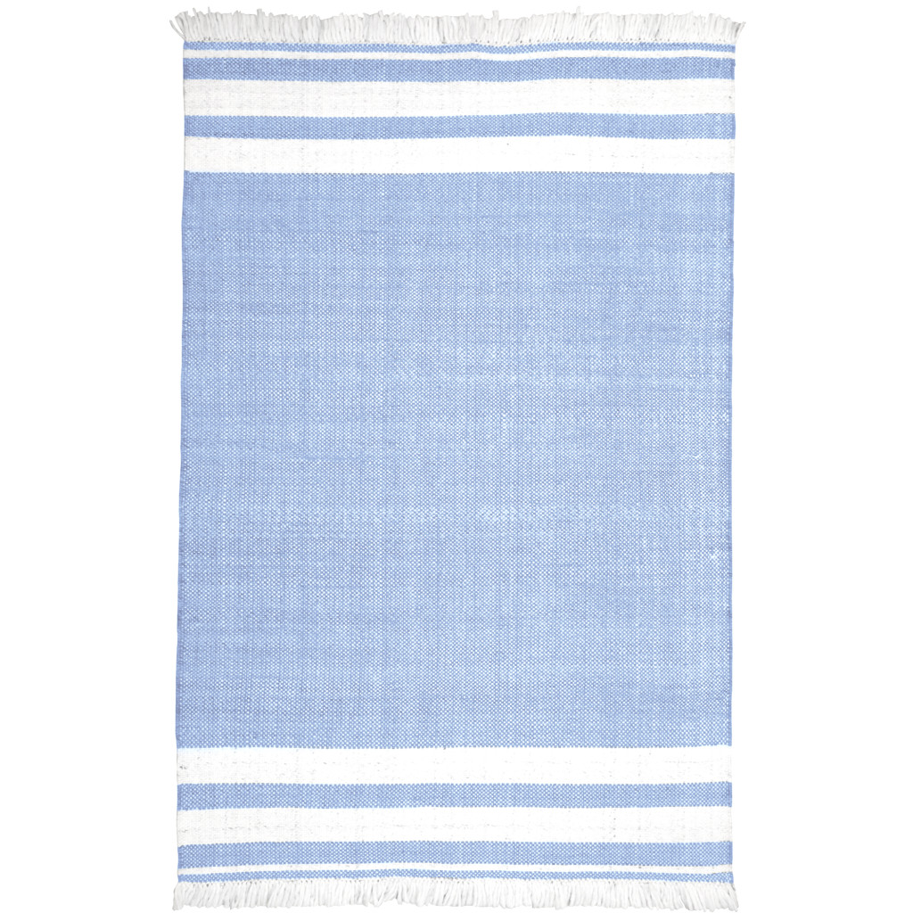 5' X 7' Blue Striped Handmade Stain Resistant Non Skid Indoor Outdoor Area Rug-533584-1