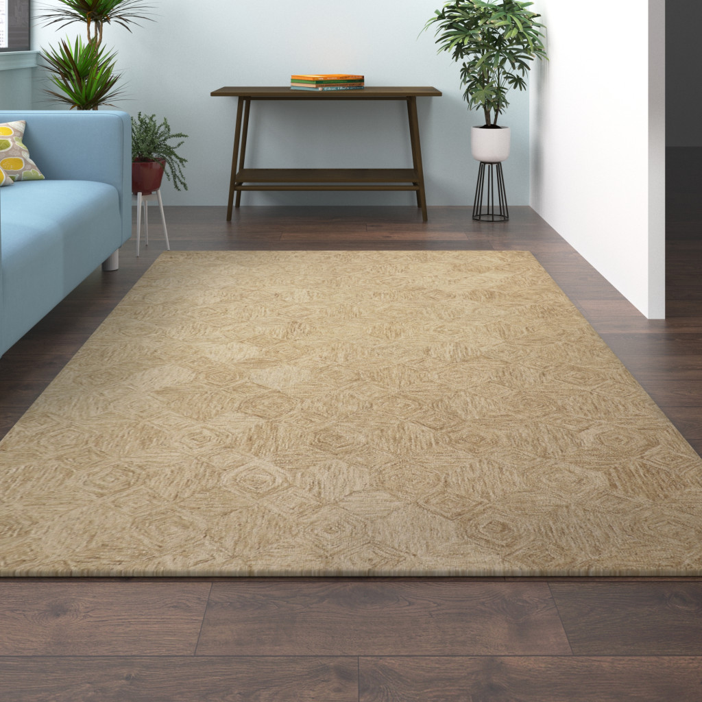 8 x 10 Beige Wool geometric Hand Tufted Area Rug