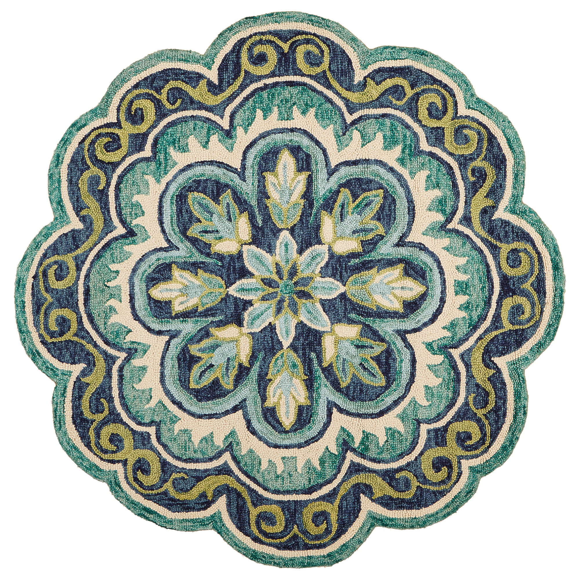 5' X 5' Green Round Wool Floral Hand Tufted Area Rug-533600-1