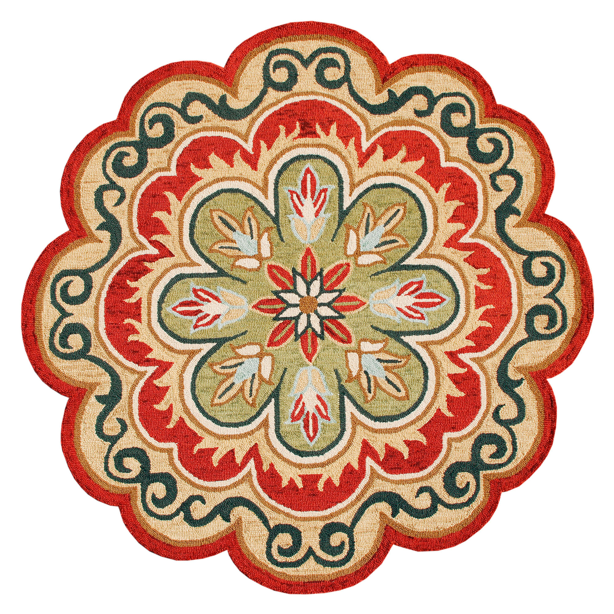 6 X 6 Orange Round Wool Floral Hand Tufted Area Rug